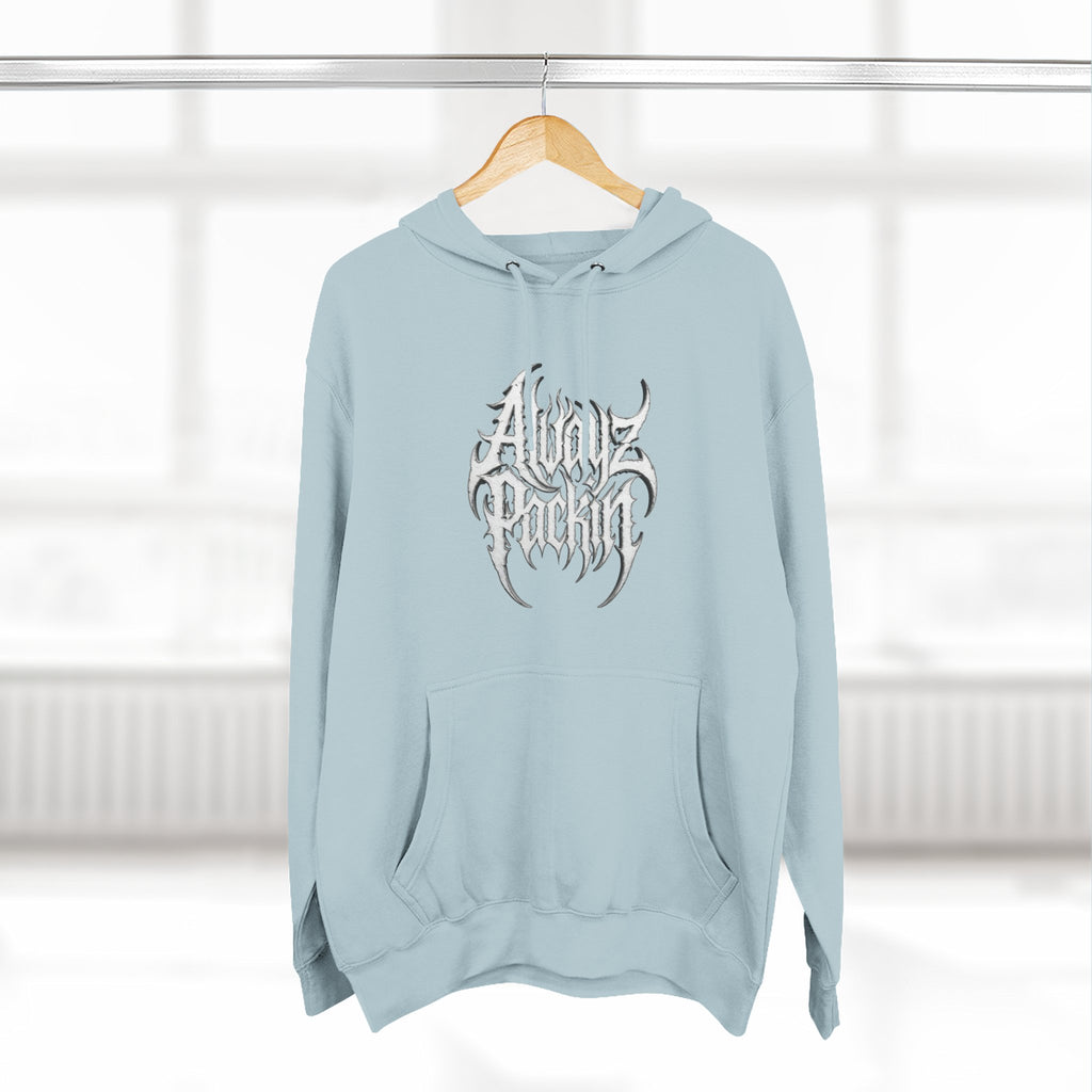 Abstract Tribal Logo hoodie | minimalist black emblem on white pullover