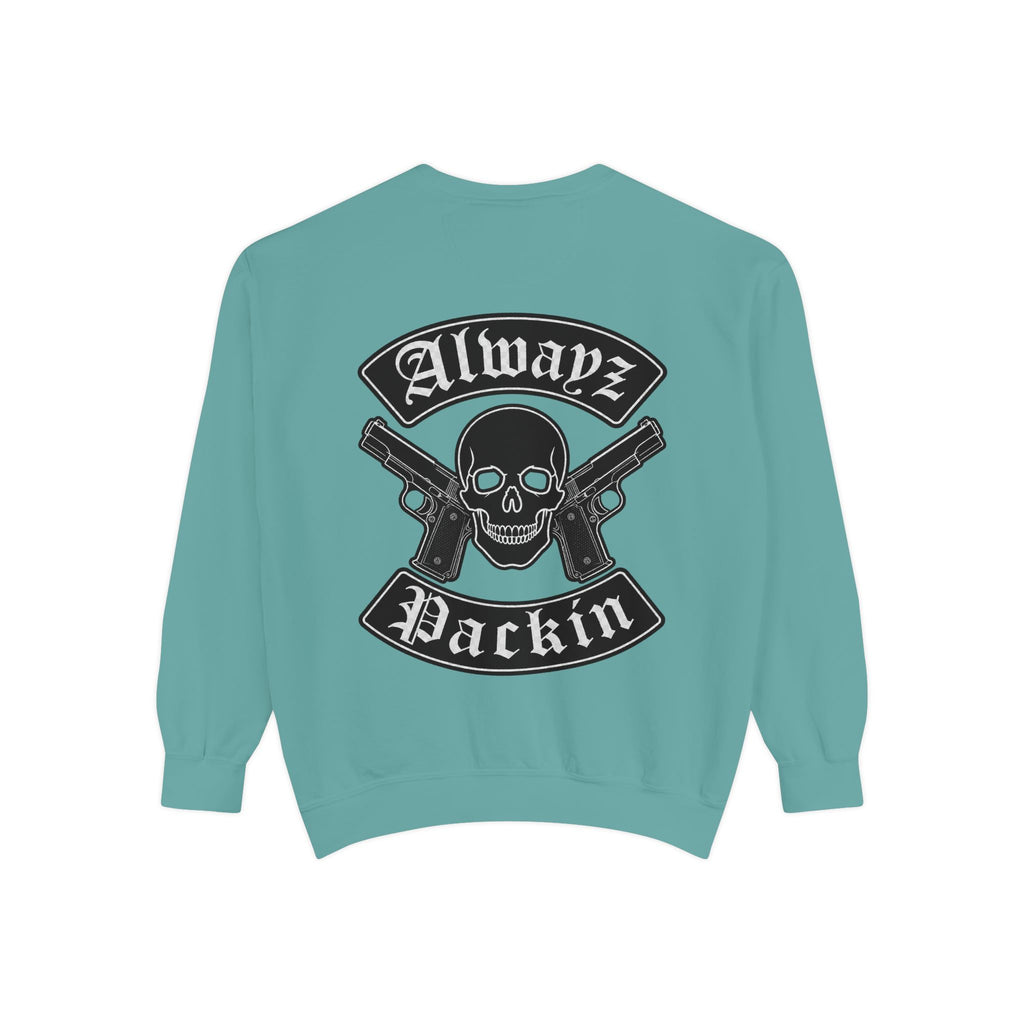 Alwayz Packin Front/ Skull and Guns with Rocker Back Sweatshirt