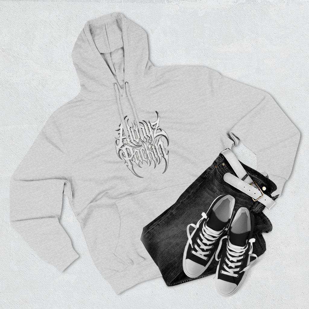 Abstract Tribal Logo hoodie | minimalist black emblem on white pullover