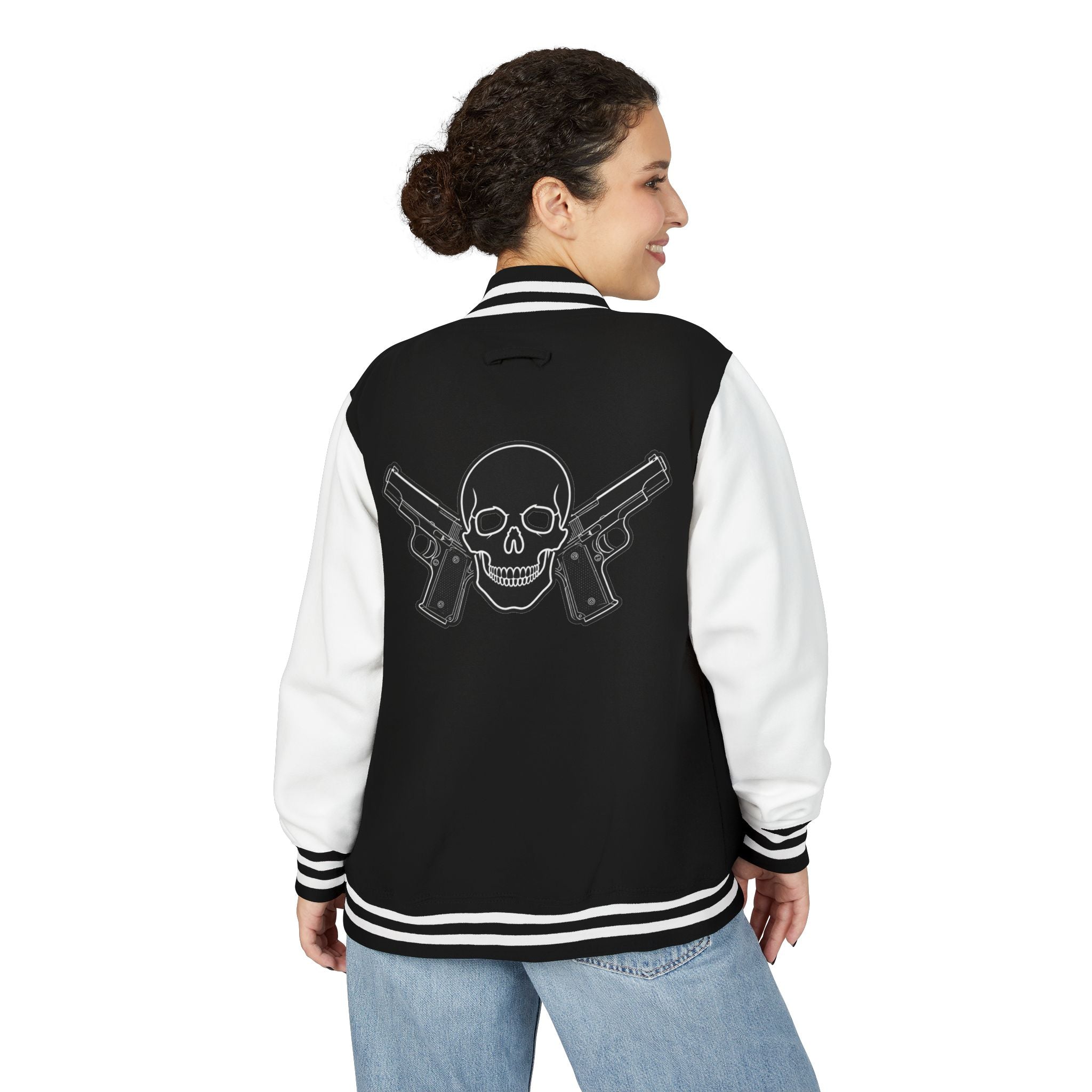 Alwayz packin front/ Alwayz Packin Skull and guns back Unisex Heavyweight Letterman Jacket
