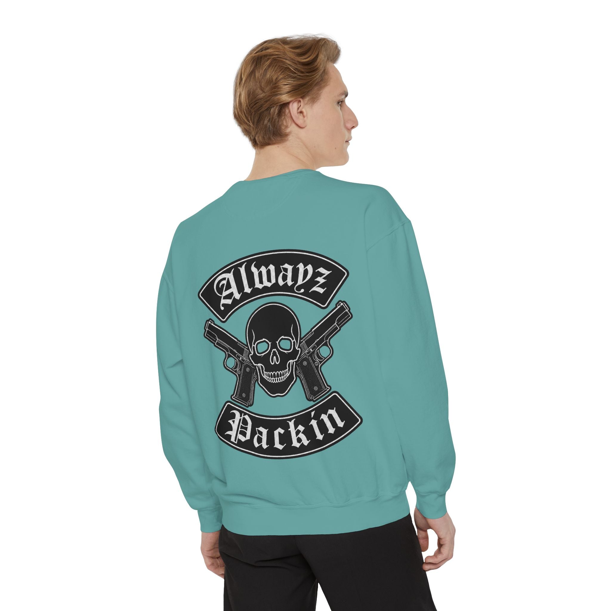 Alwayz Packin Front/ Skull and Guns with Rocker Back Sweatshirt