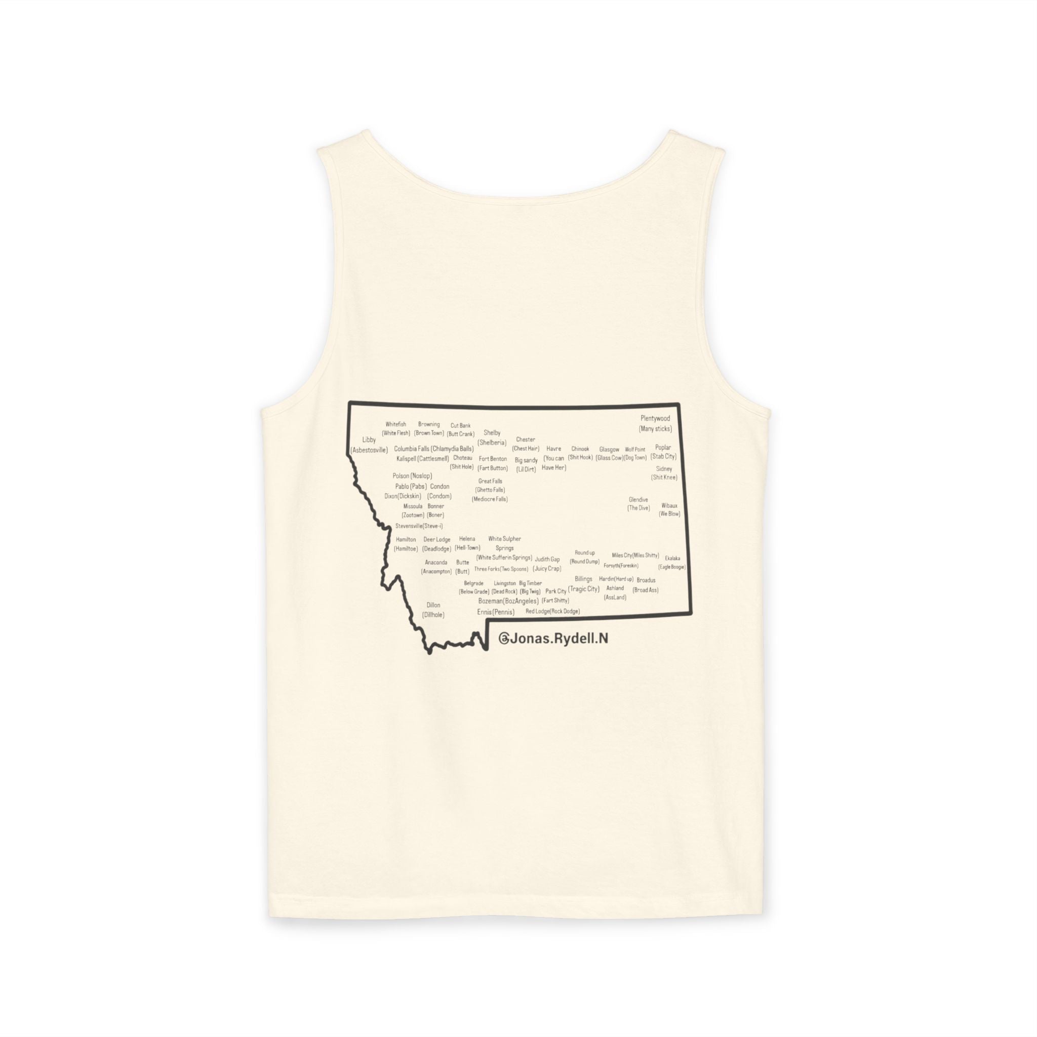Montana (Not A Touron) Front/ Towns and Nicknames Map Back Tank Top