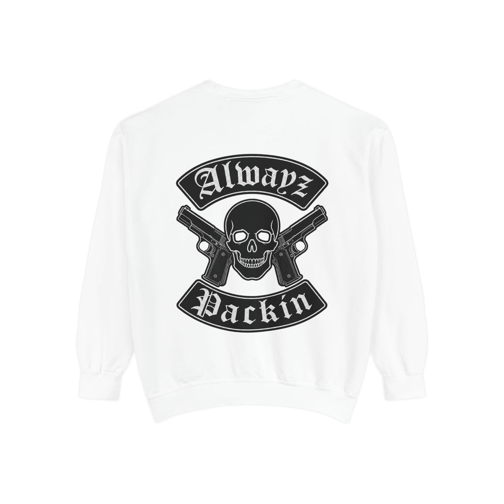 Alwayz Packin Front/ Skull and Guns with Rocker Back Sweatshirt