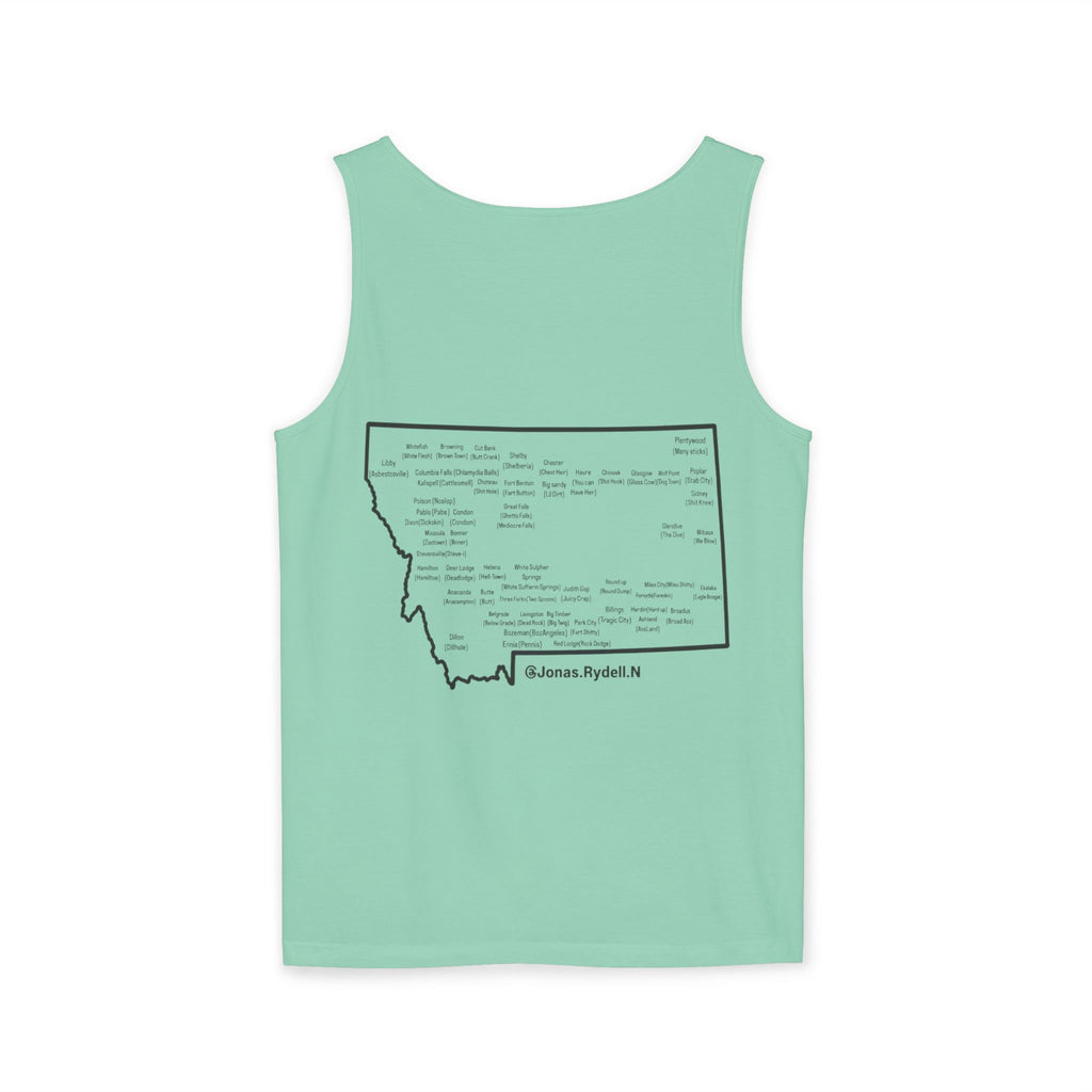 Montana (Not A Touron) Front/ Towns and Nicknames Map Back Tank Top