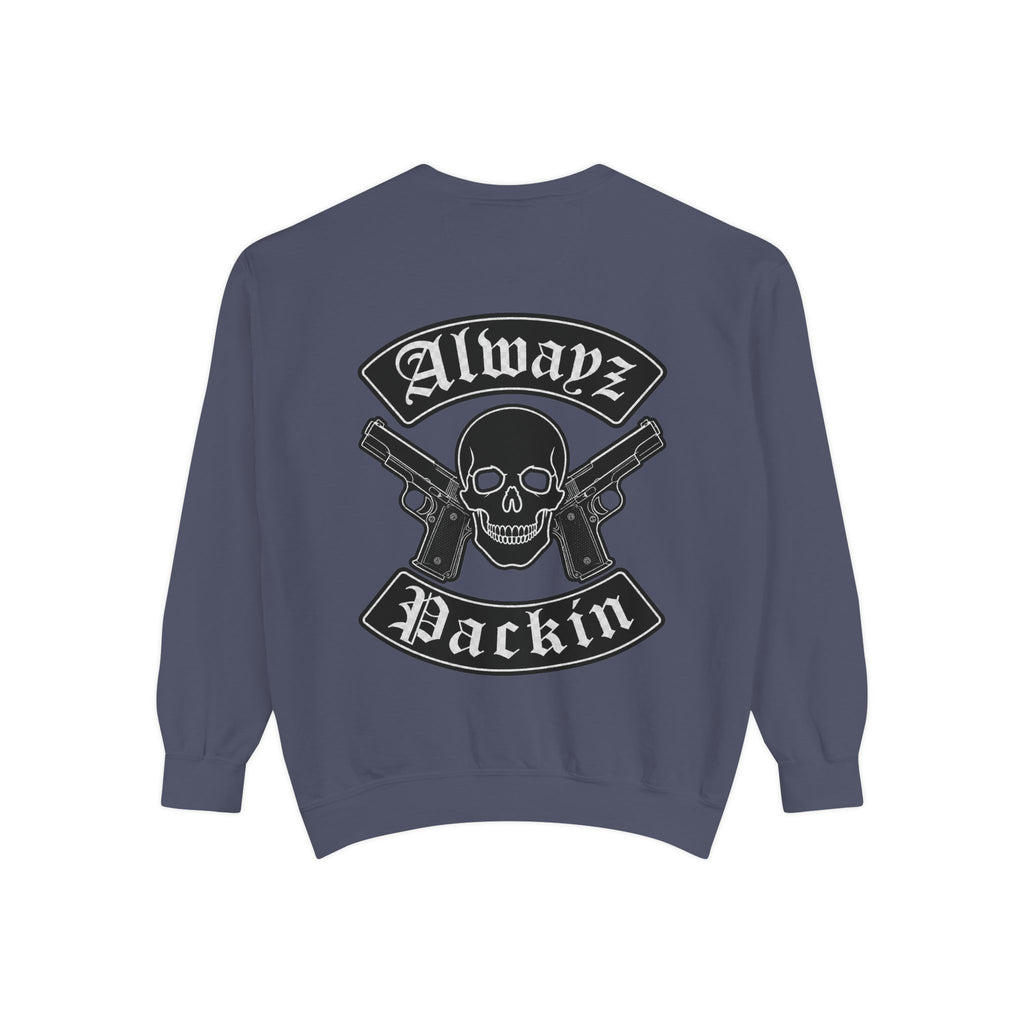 Alwayz Packin Front/ Skull and Guns with Rocker Back Sweatshirt