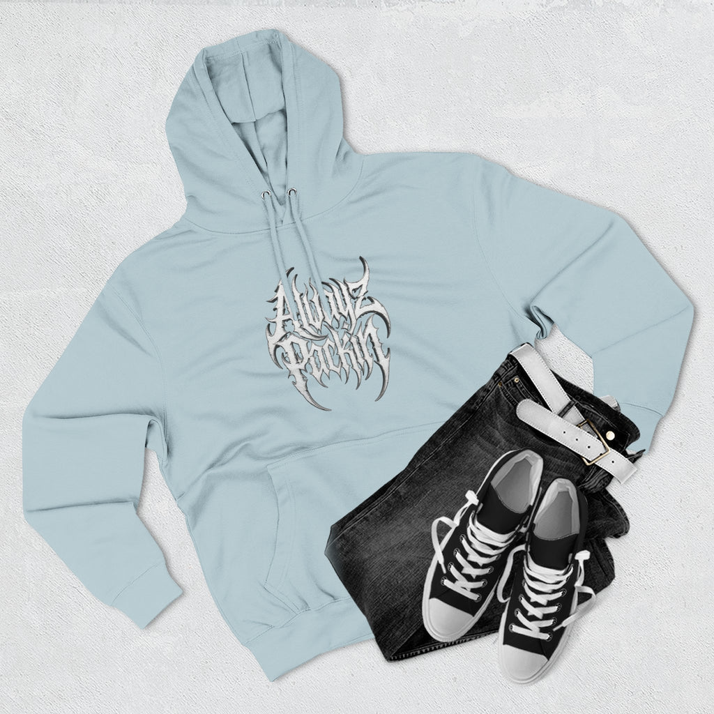 Abstract Tribal Logo hoodie | minimalist black emblem on white pullover