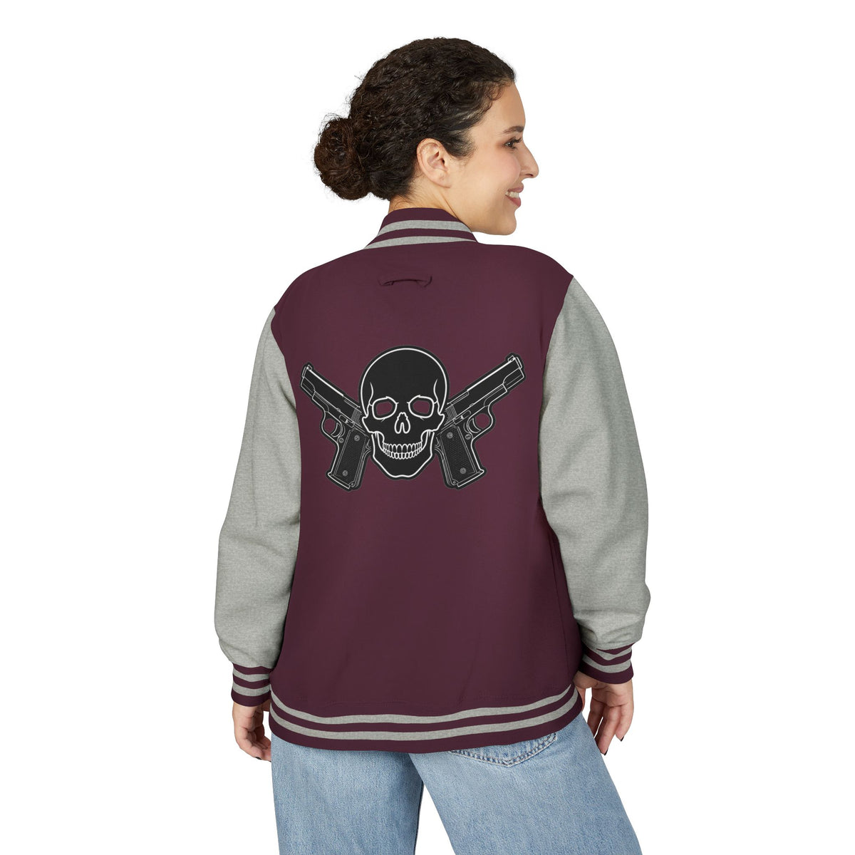 Alwayz packin front/ Alwayz Packin Skull and guns back Unisex Heavyweight Letterman Jacket
