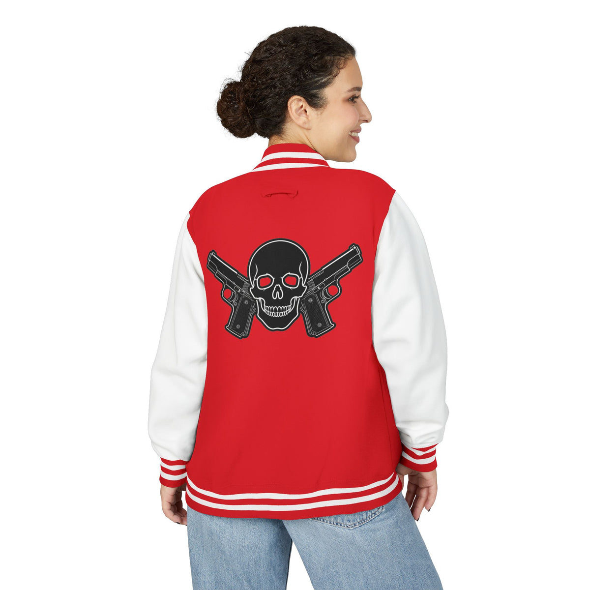 Alwayz packin front/ Alwayz Packin Skull and guns back Unisex Heavyweight Letterman Jacket
