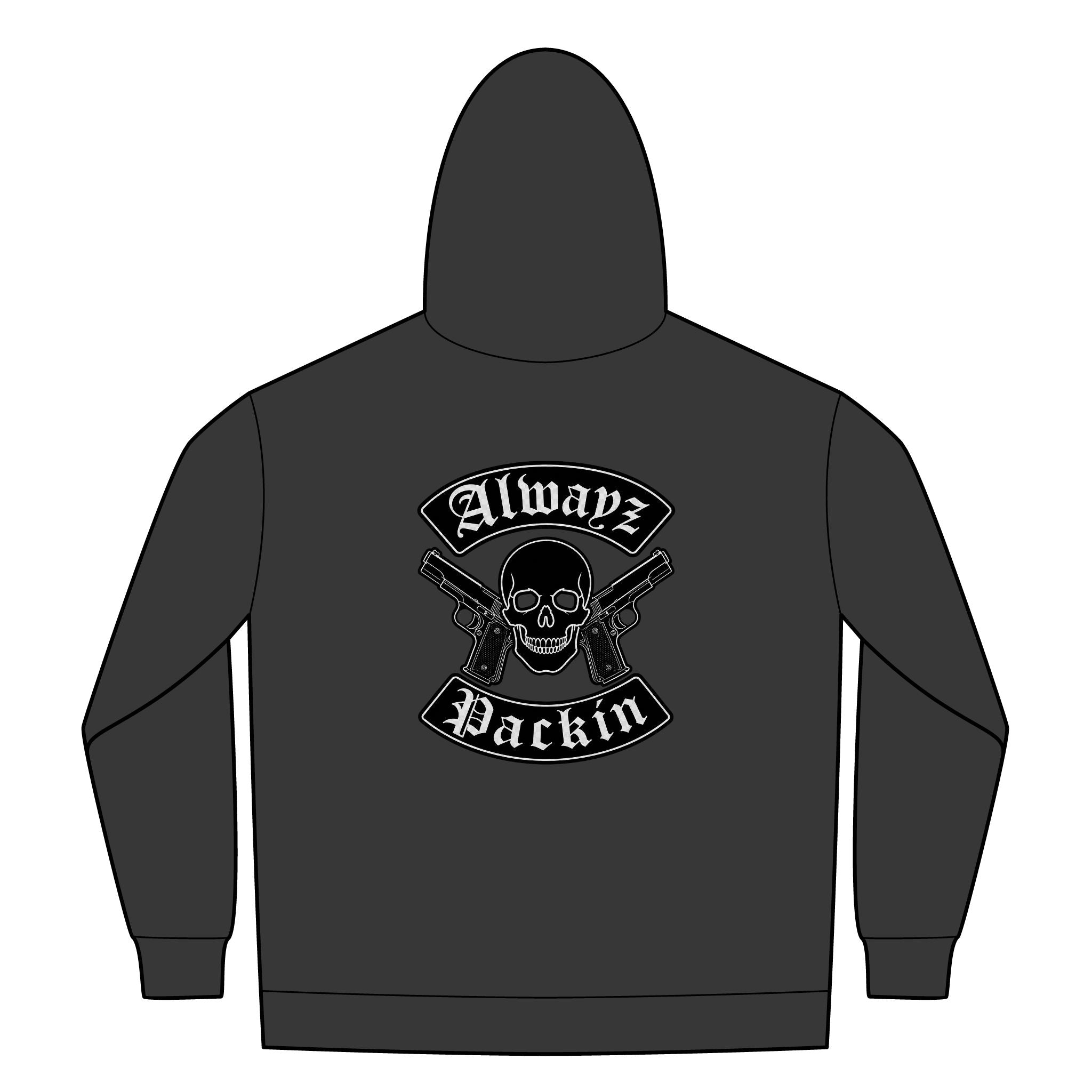 Alwayz Pack Front Zip/ Skull and Guns Rocker Back