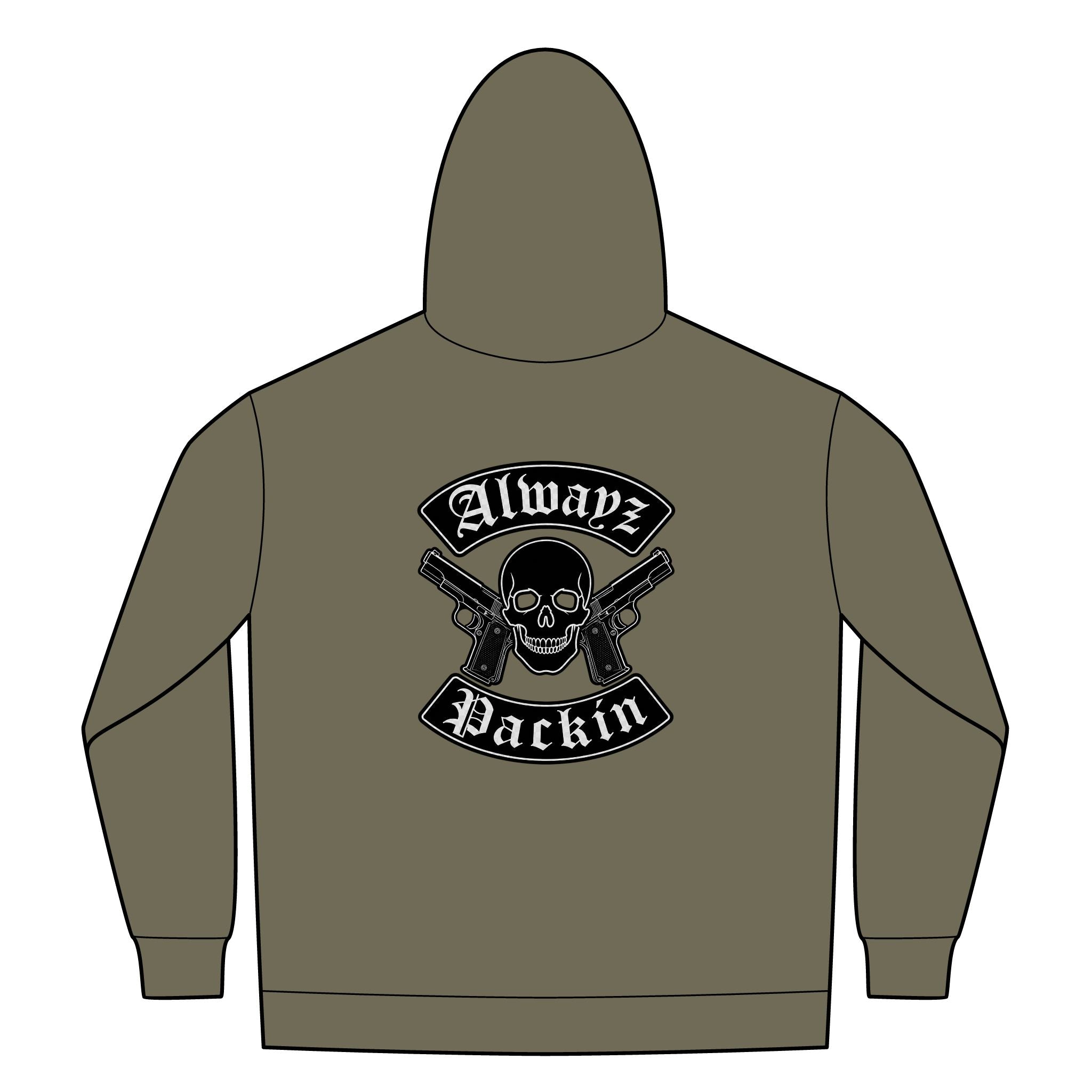 Alwayz Pack Front Zip/ Skull and Guns Rocker Back