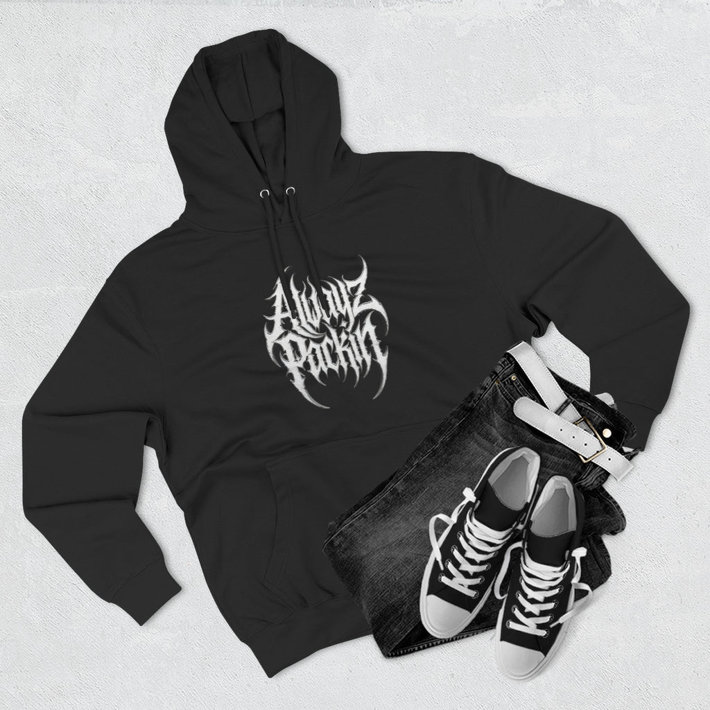 Abstract Tribal Logo hoodie | minimalist black emblem on white pullover