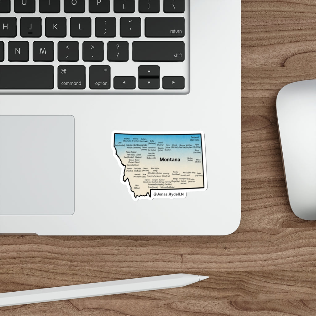 Montana Map Sticker with Towns and Town Nickname