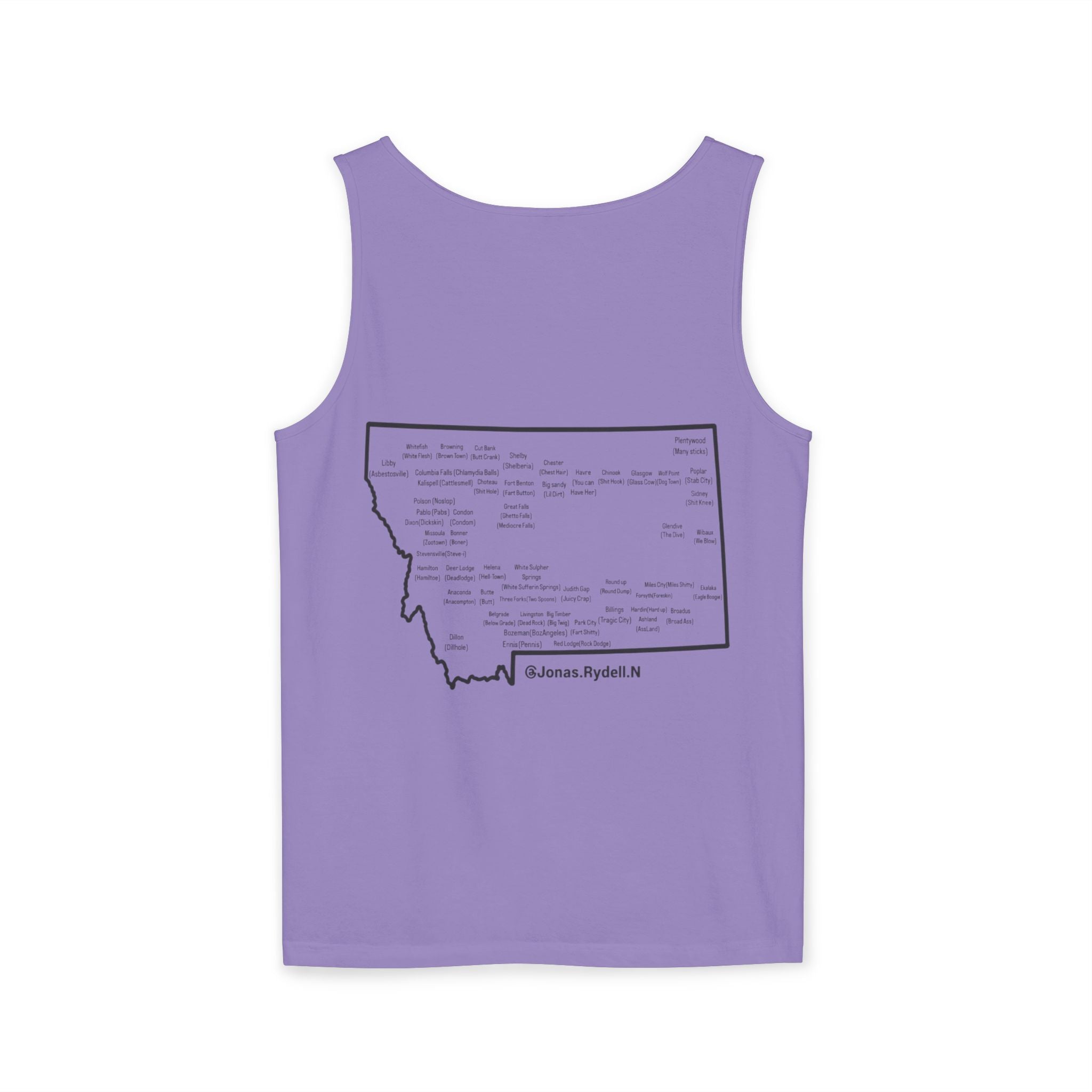Montana (Not A Touron) Front/ Towns and Nicknames Map Back Tank Top