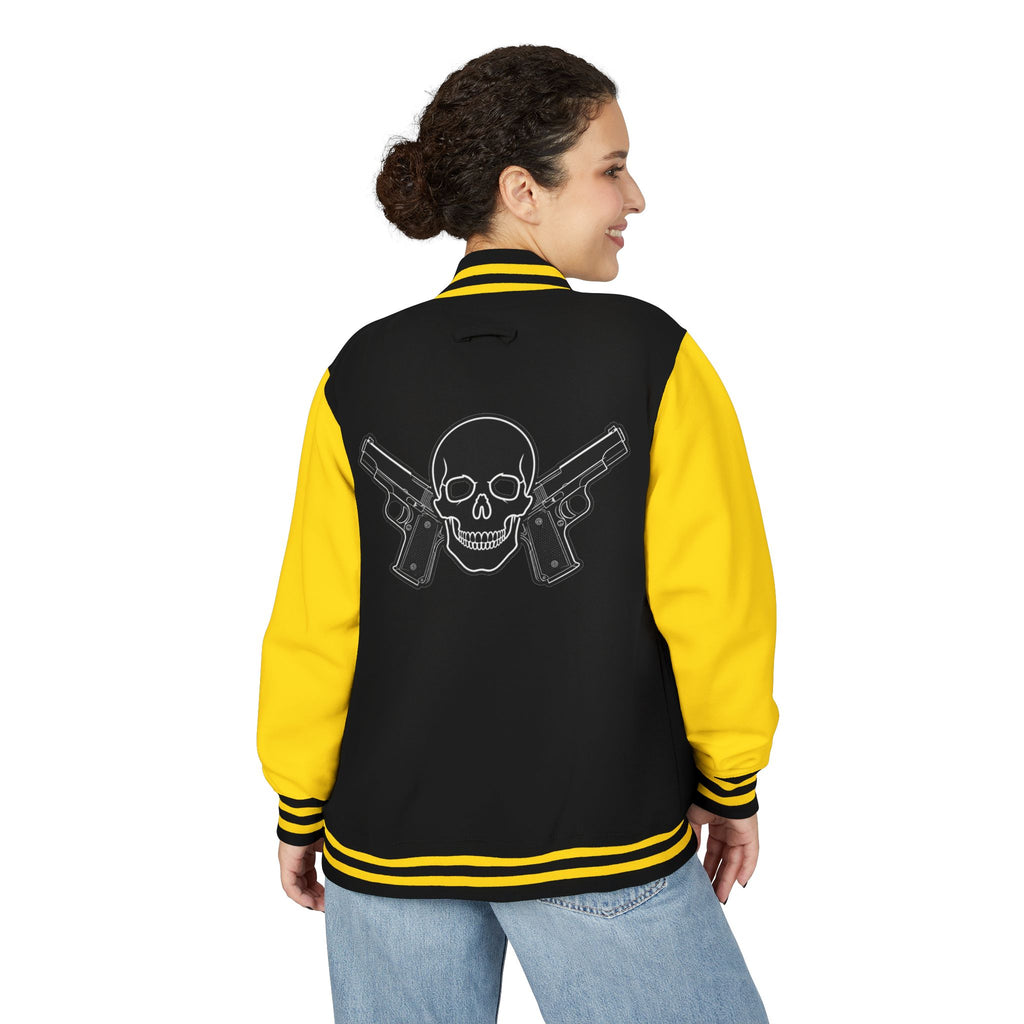Alwayz packin front/ Alwayz Packin Skull and guns back Unisex Heavyweight Letterman Jacket