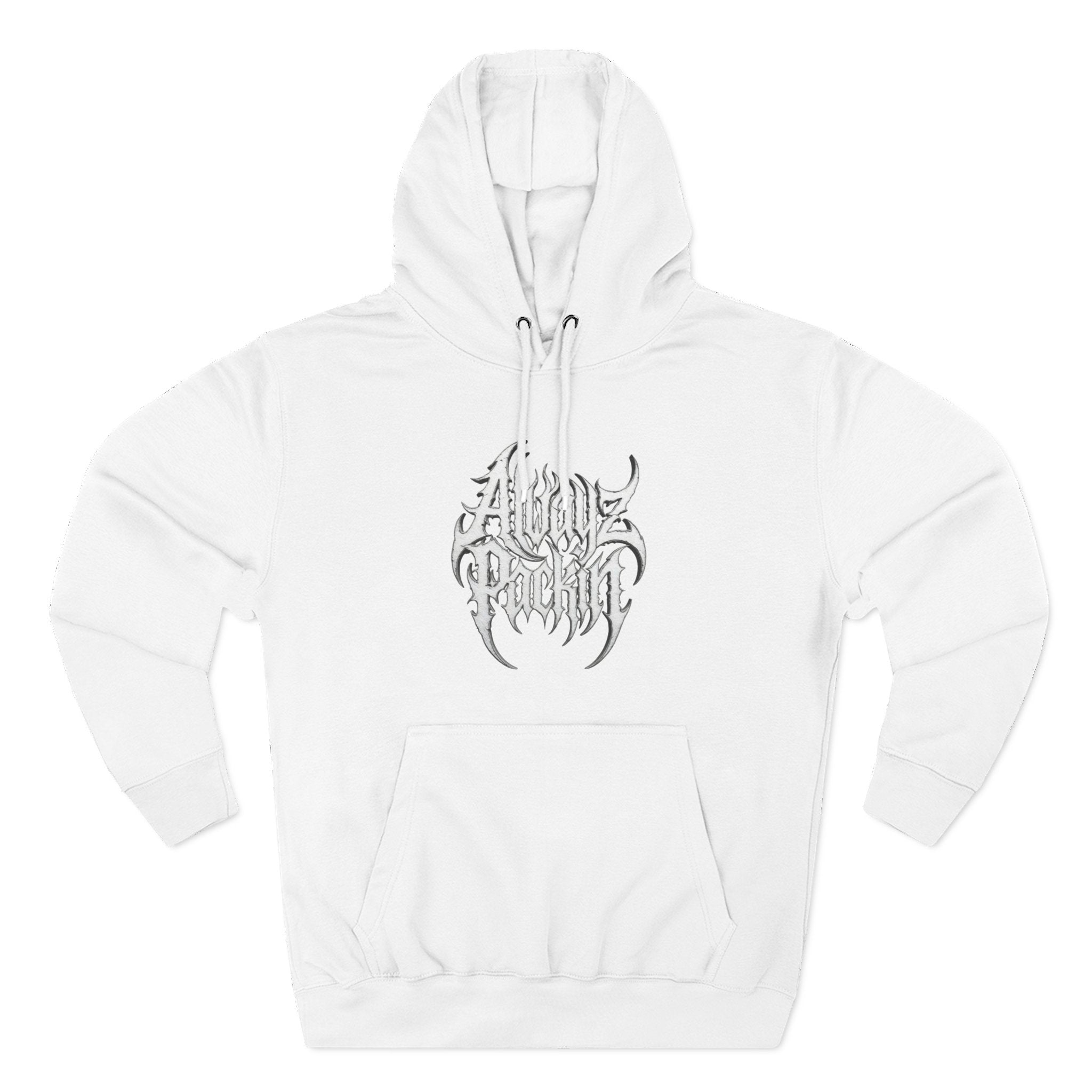 Abstract Tribal Logo hoodie | minimalist black emblem on white pullover