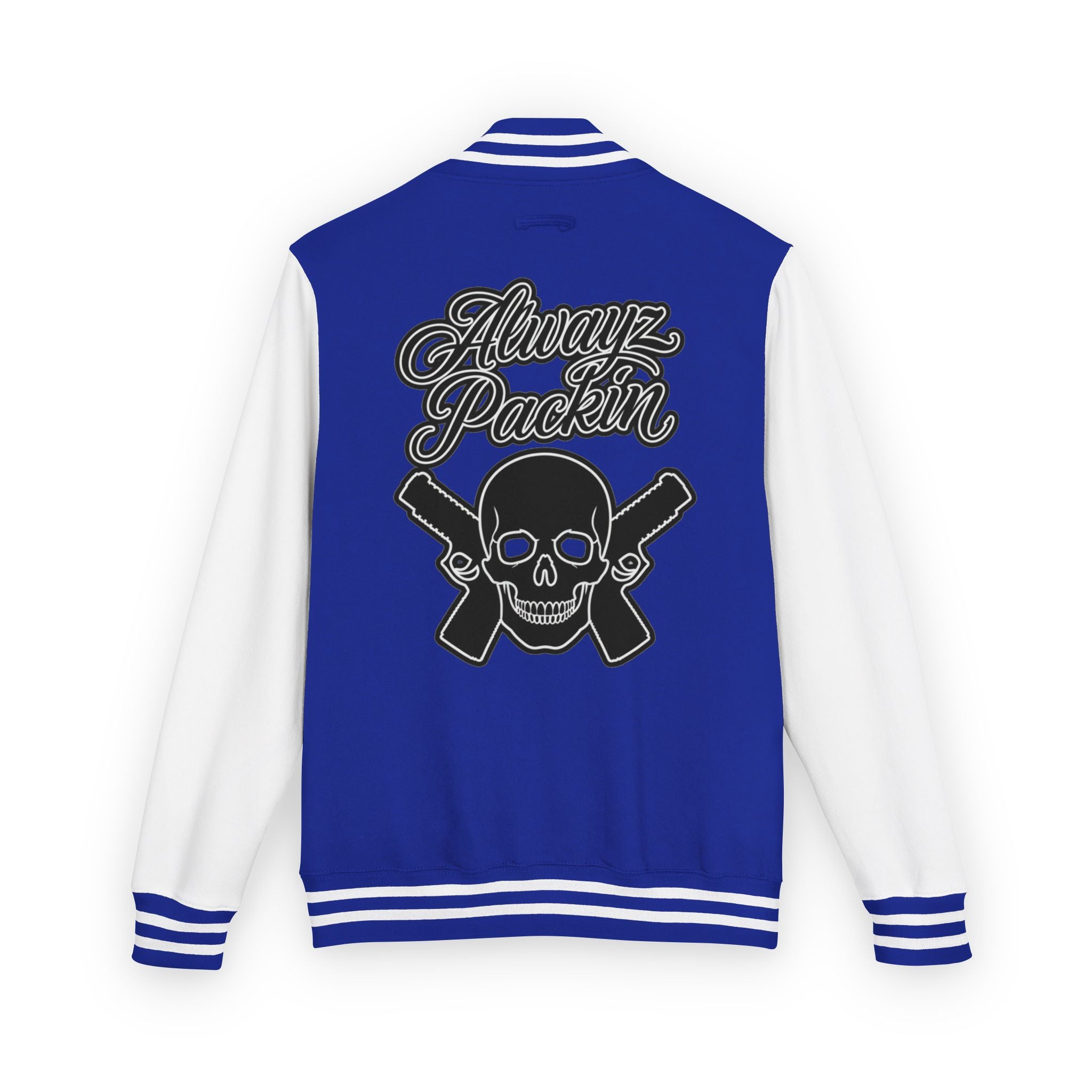 Alwayz packin front/ Alwayz Packin Skull and guns back Unisex Heavyweight Letterman Jacket