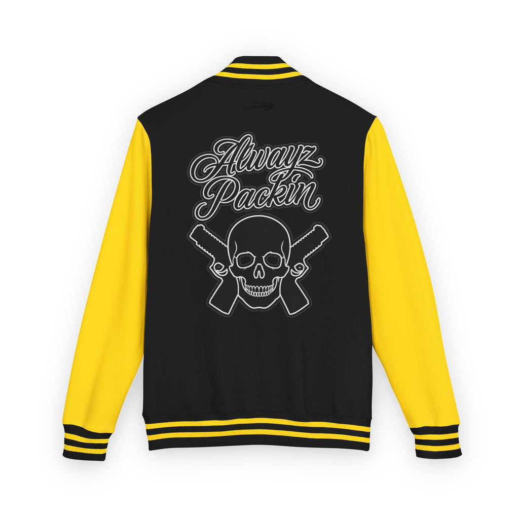 Alwayz packin front/ Alwayz Packin Skull and guns back Unisex Heavyweight Letterman Jacket