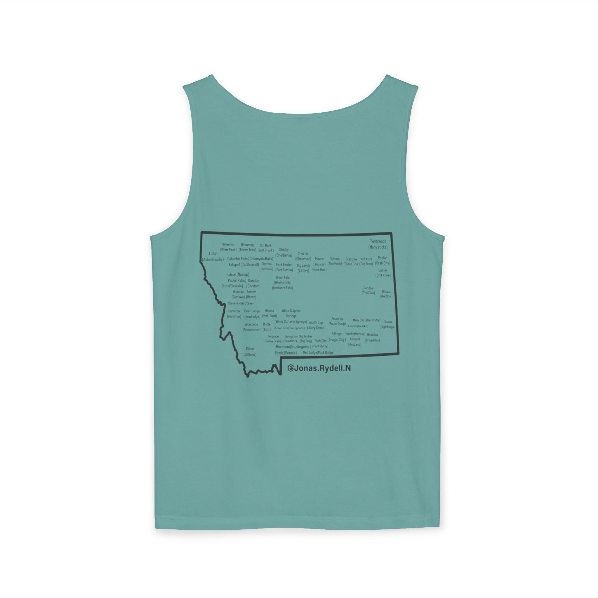 Montana (Not A Touron) Front/ Towns and Nicknames Map Back Tank Top
