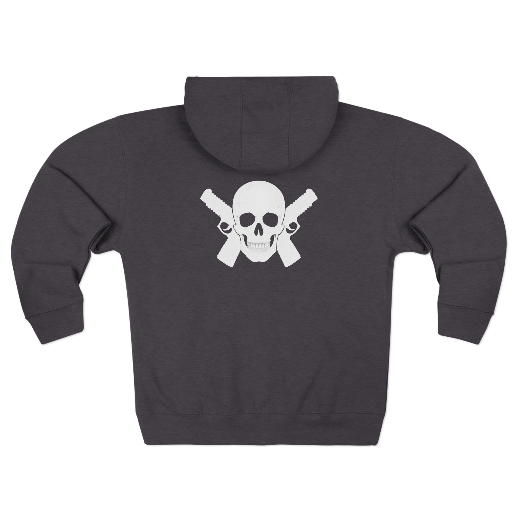 Alwayz Packin Front/ Skull and Guns in back Zip up Hoodie