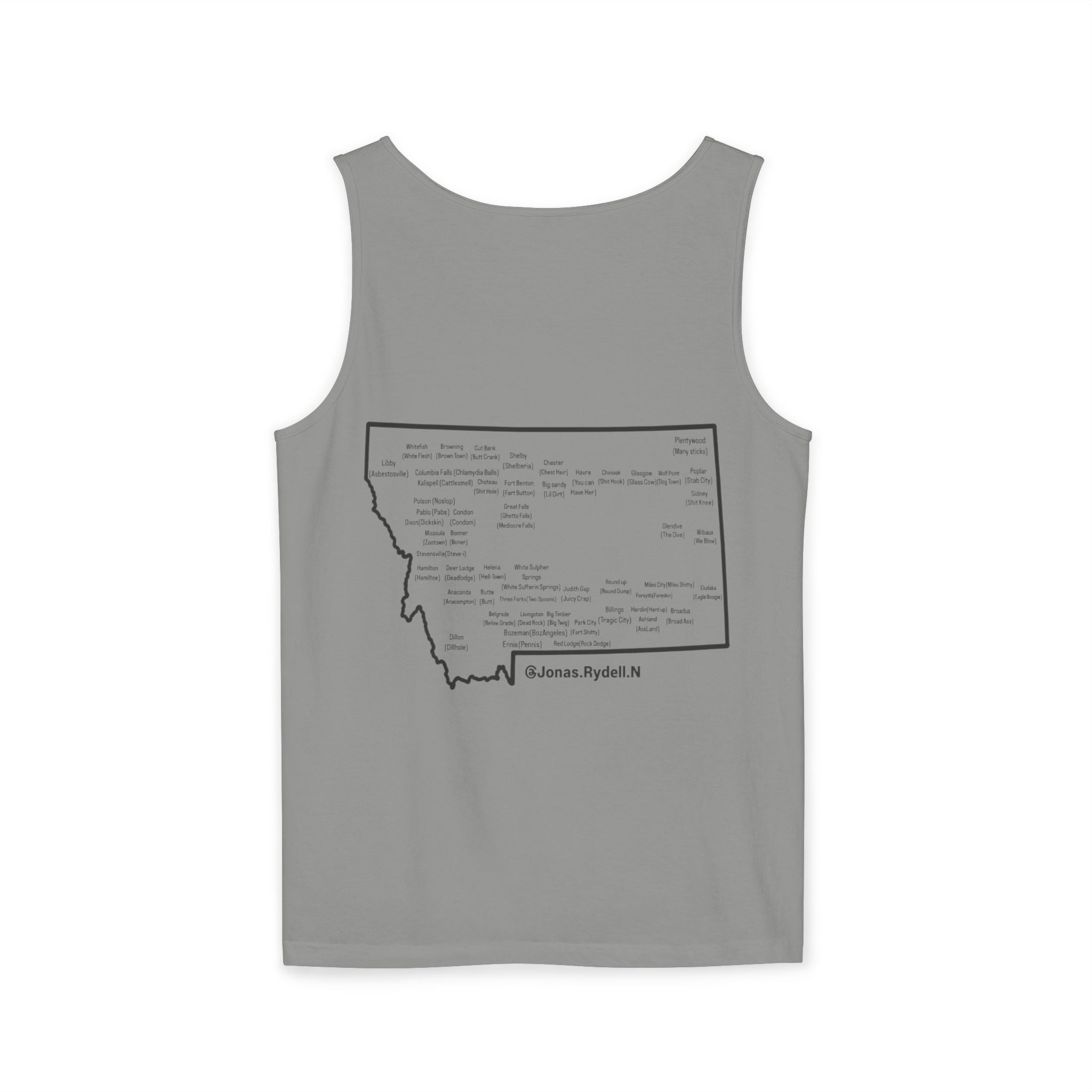 Montana (Not A Touron) Front/ Towns and Nicknames Map Back Tank Top