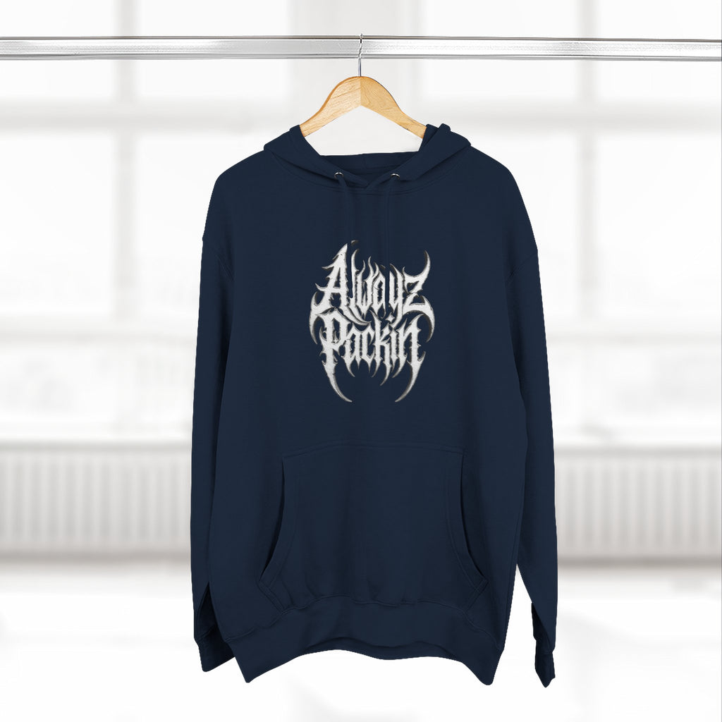 Abstract Tribal Logo hoodie | minimalist black emblem on white pullover