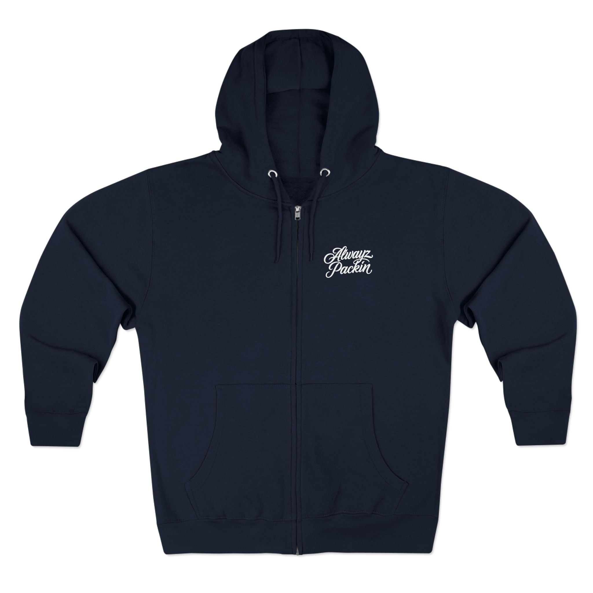 Alwayz Packin Front/ Skull and Guns in back Zip up Hoodie