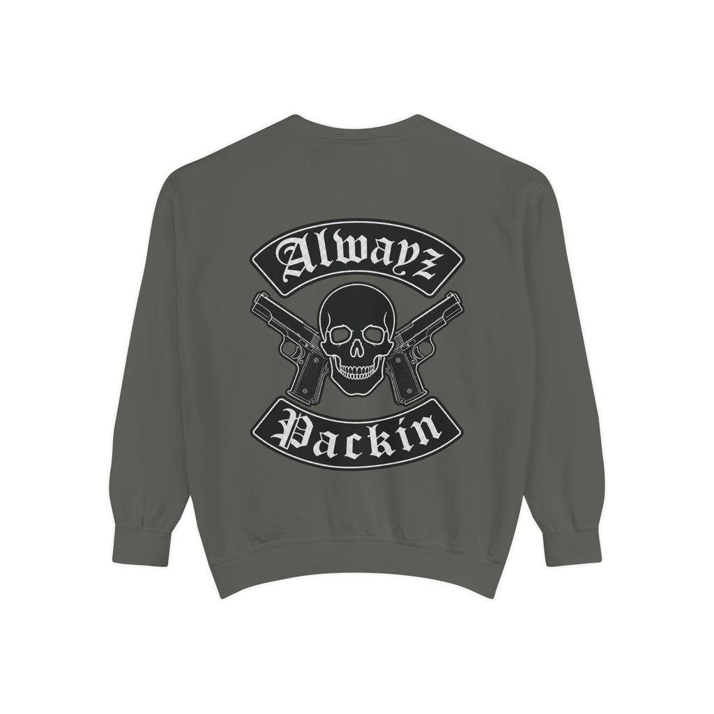 Alwayz Packin Front/ Skull and Guns with Rocker Back Sweatshirt