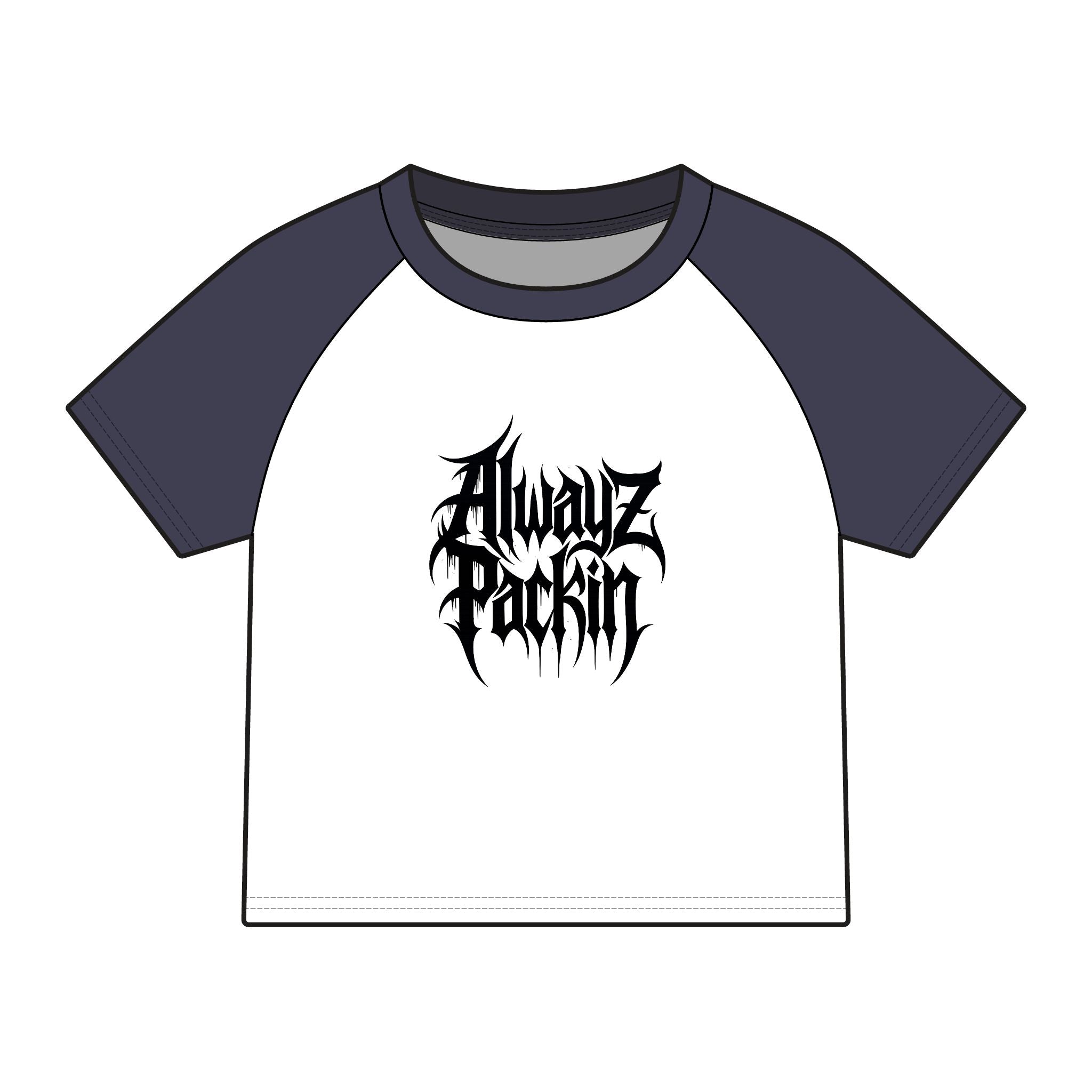 Women's Alwayz Packin in front skull cross guns in back Micro Rib Raglan Baby Tee