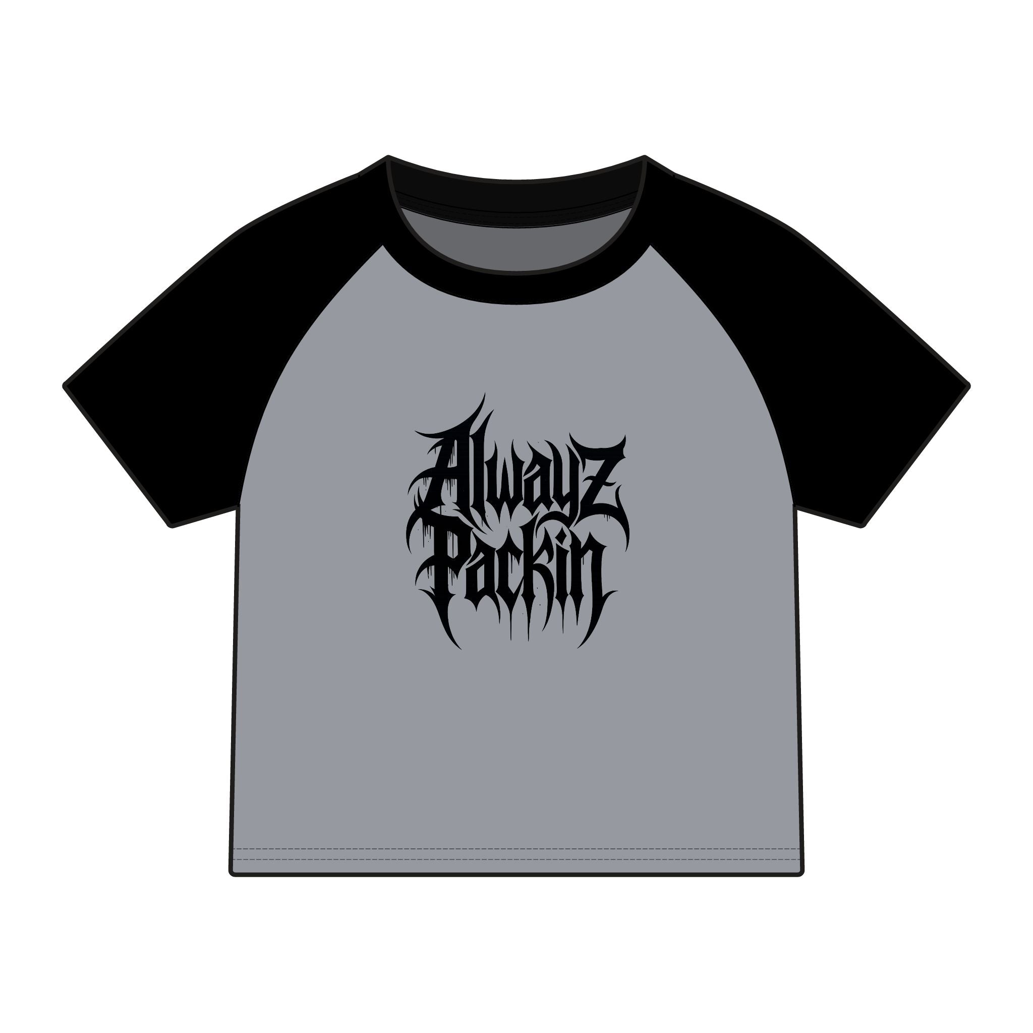 Women's Alwayz Packin in front skull cross guns in back Micro Rib Raglan Baby Tee