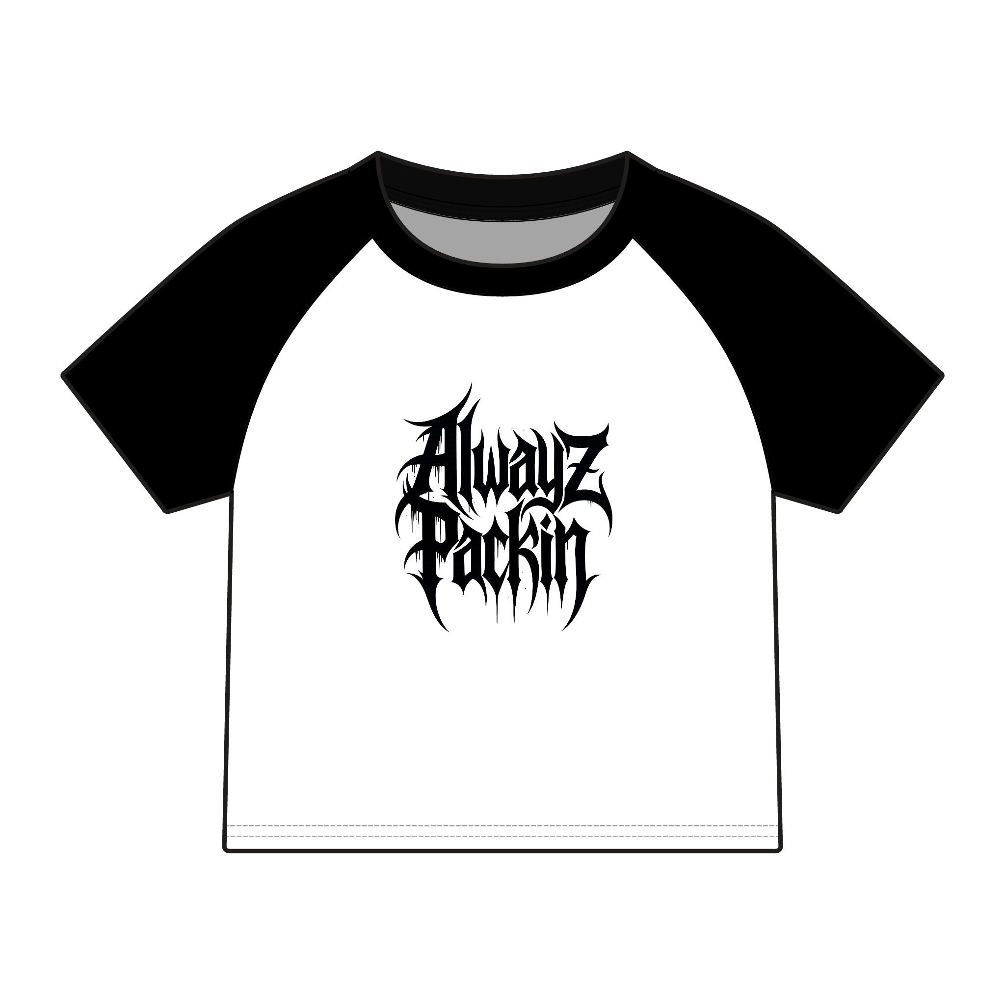 Women's Alwayz Packin in front skull cross guns in back Micro Rib Raglan Baby Tee
