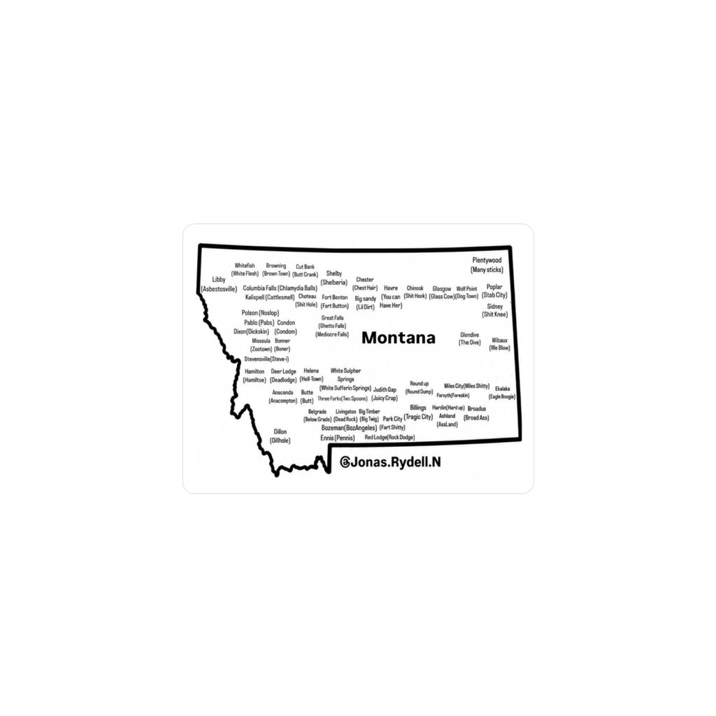 Montana Map with Towns and Nicknames Sticker various sizes