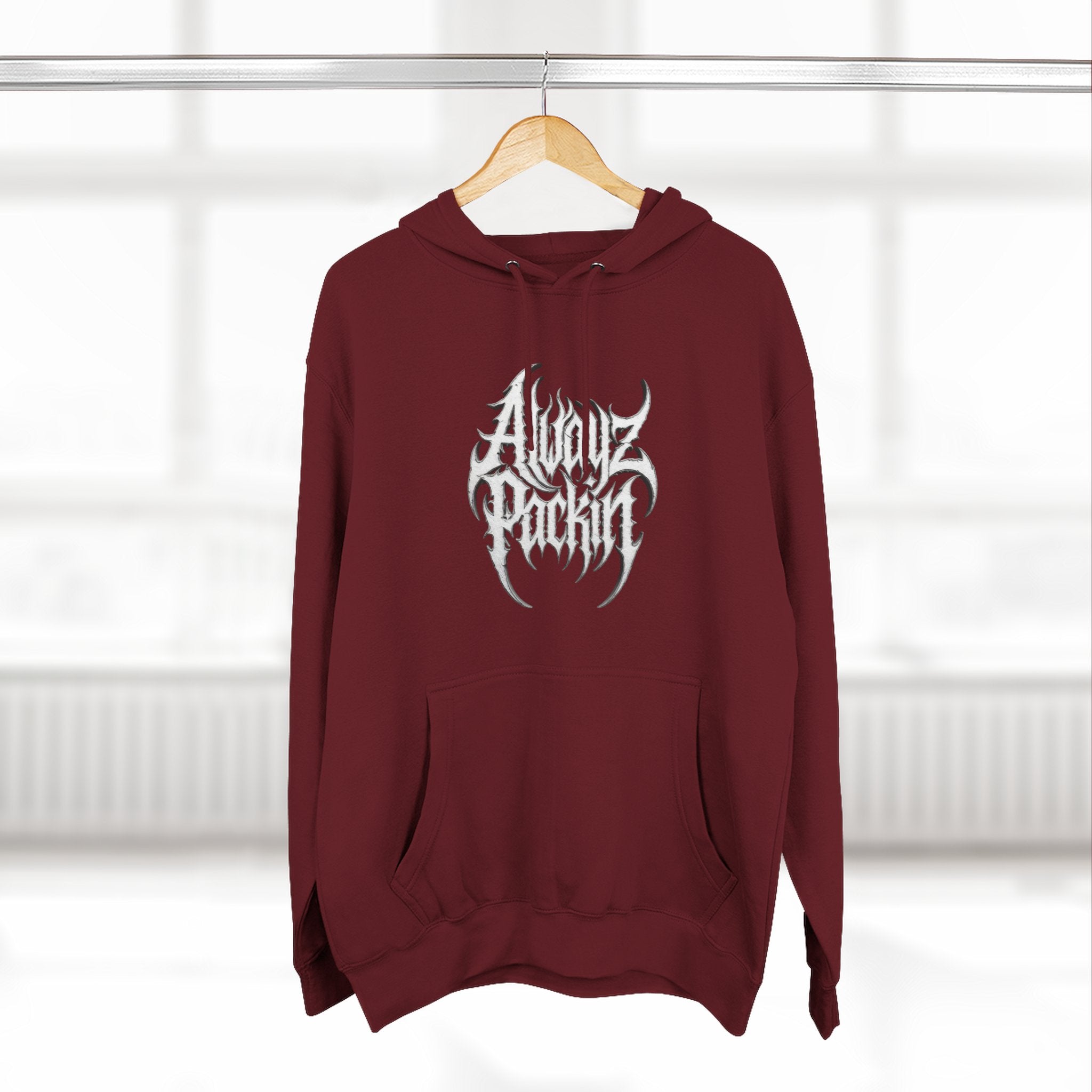Abstract Tribal Logo hoodie | minimalist black emblem on white pullover