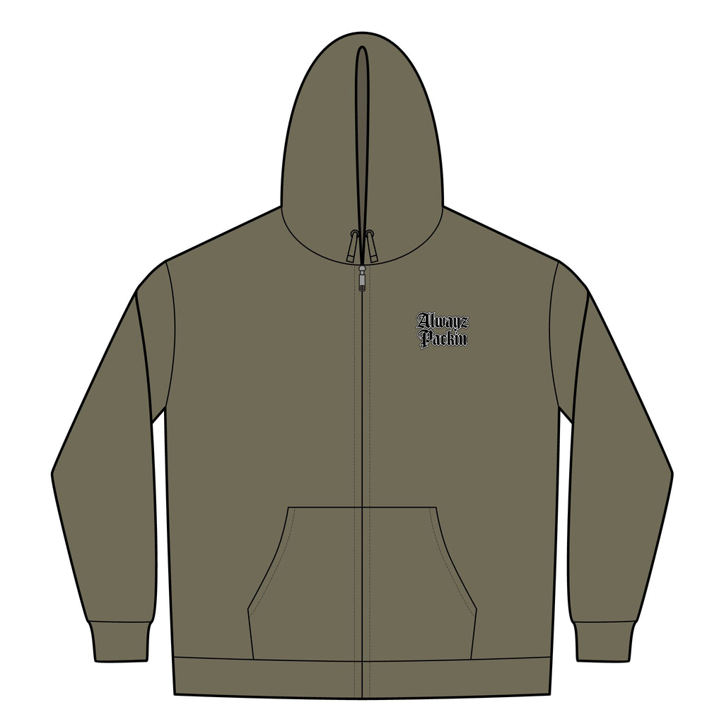 Alwayz Pack Front Zip/ Skull and Guns Rocker Back
