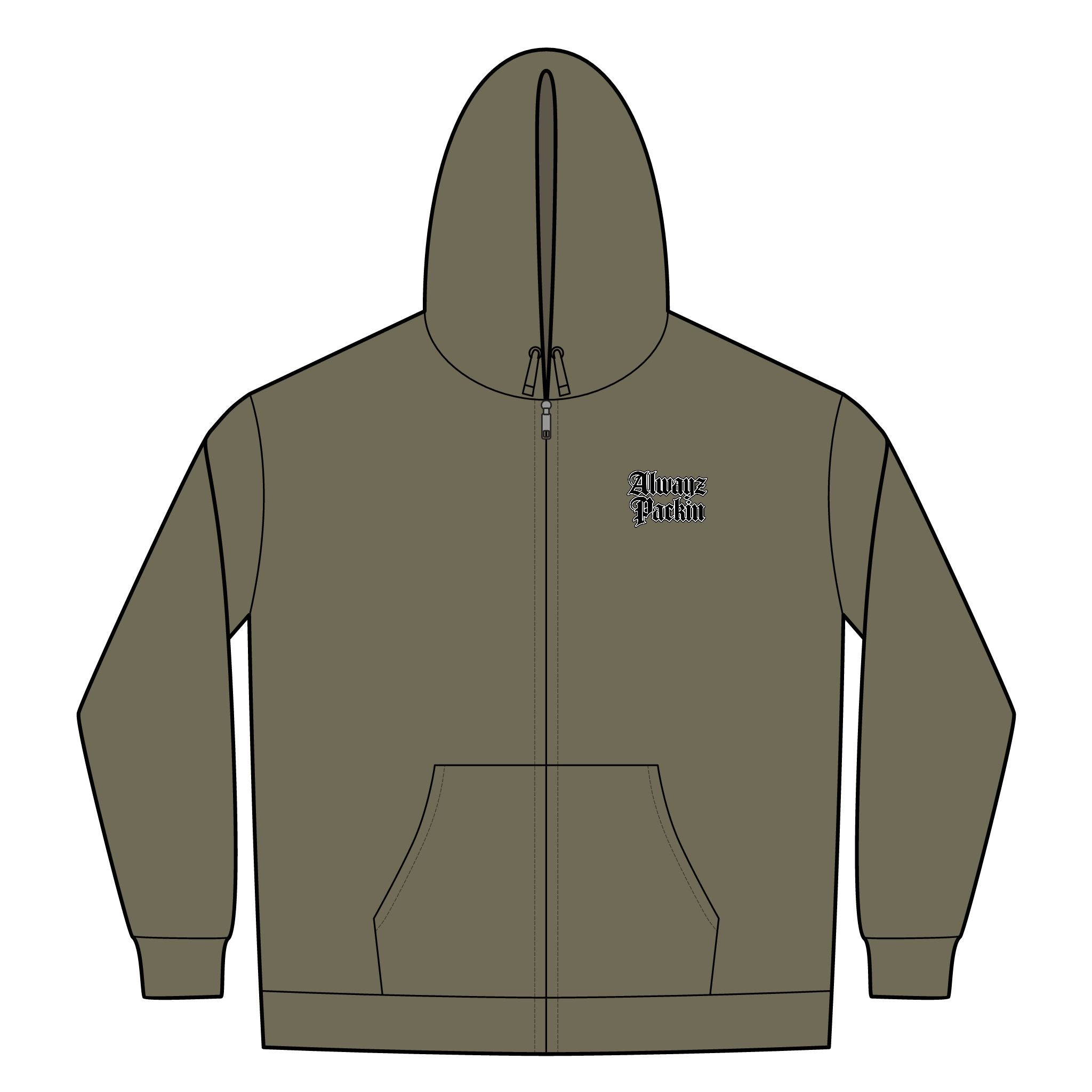 Alwayz Pack Front Zip/ Skull and Guns Rocker Back
