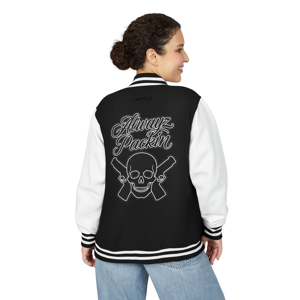 Alwayz packin front/ Alwayz Packin Skull and guns back Unisex Heavyweight Letterman Jacket