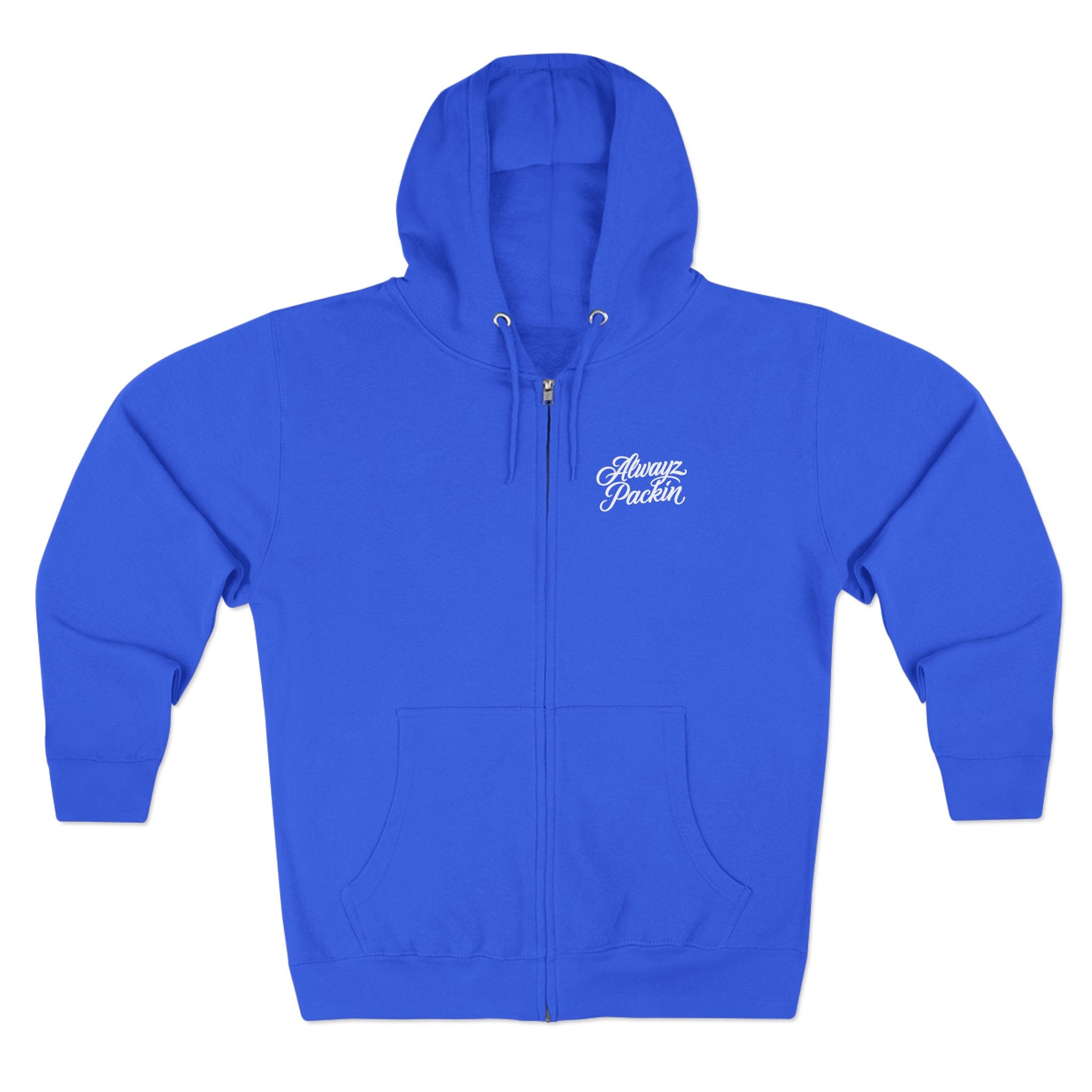 Alwayz Packin Front/ Skull and Guns in back Zip up Hoodie