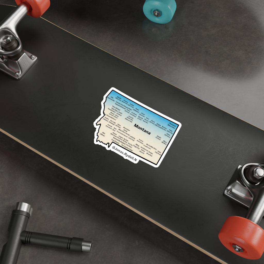 Montana Map Sticker with Towns and Town Nickname