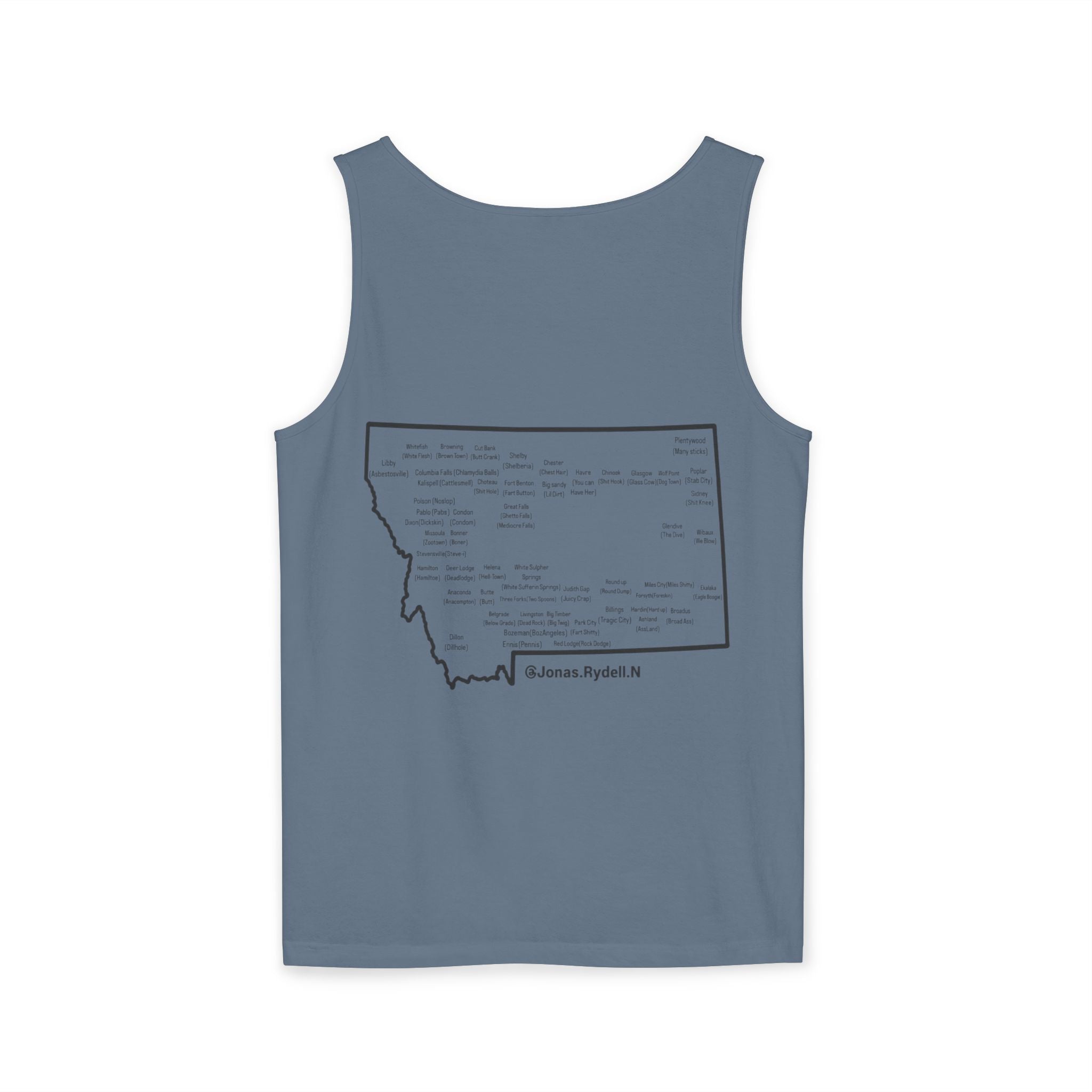 Montana (Not A Touron) Front/ Towns and Nicknames Map Back Tank Top