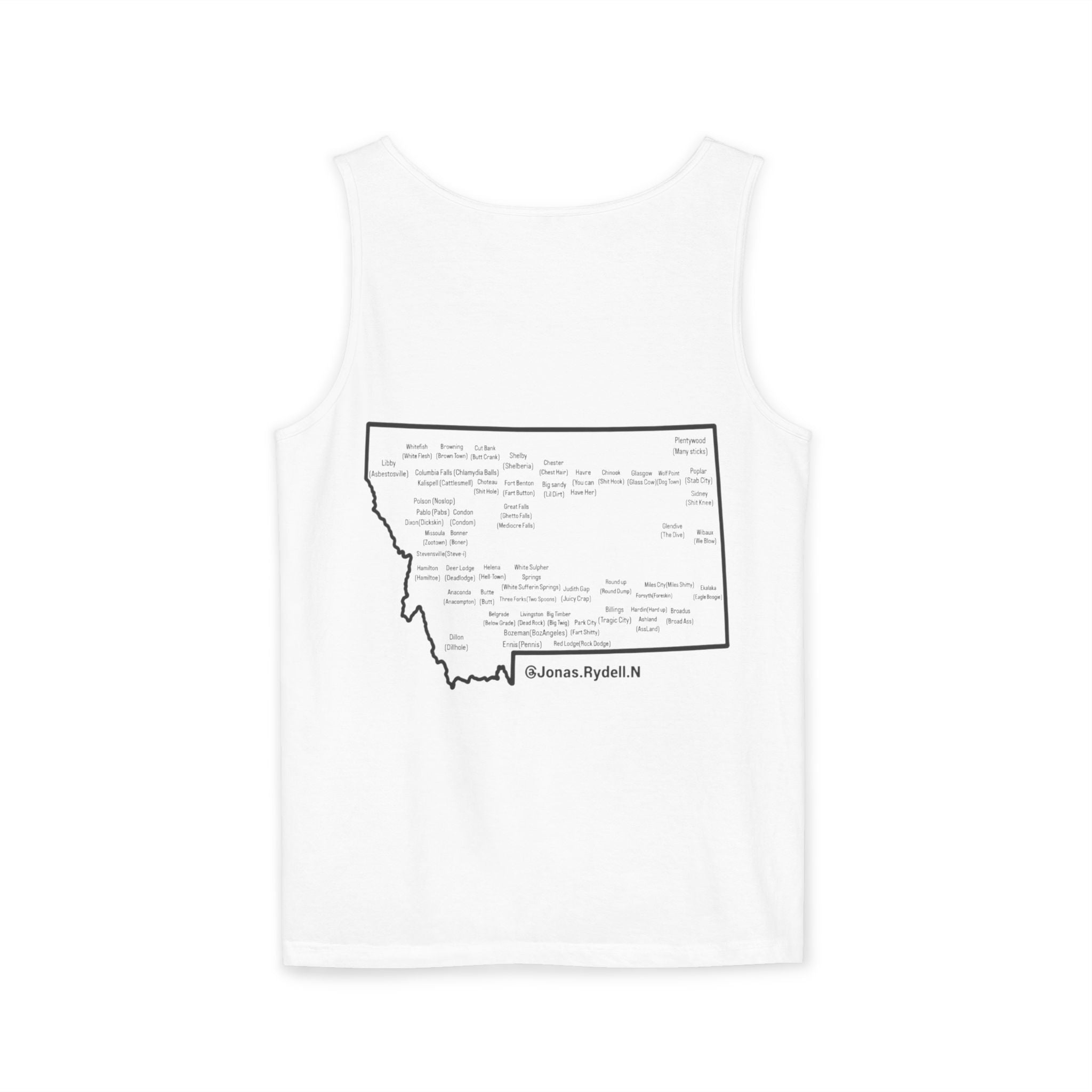 Montana (Not A Touron) Front/ Towns and Nicknames Map Back Tank Top
