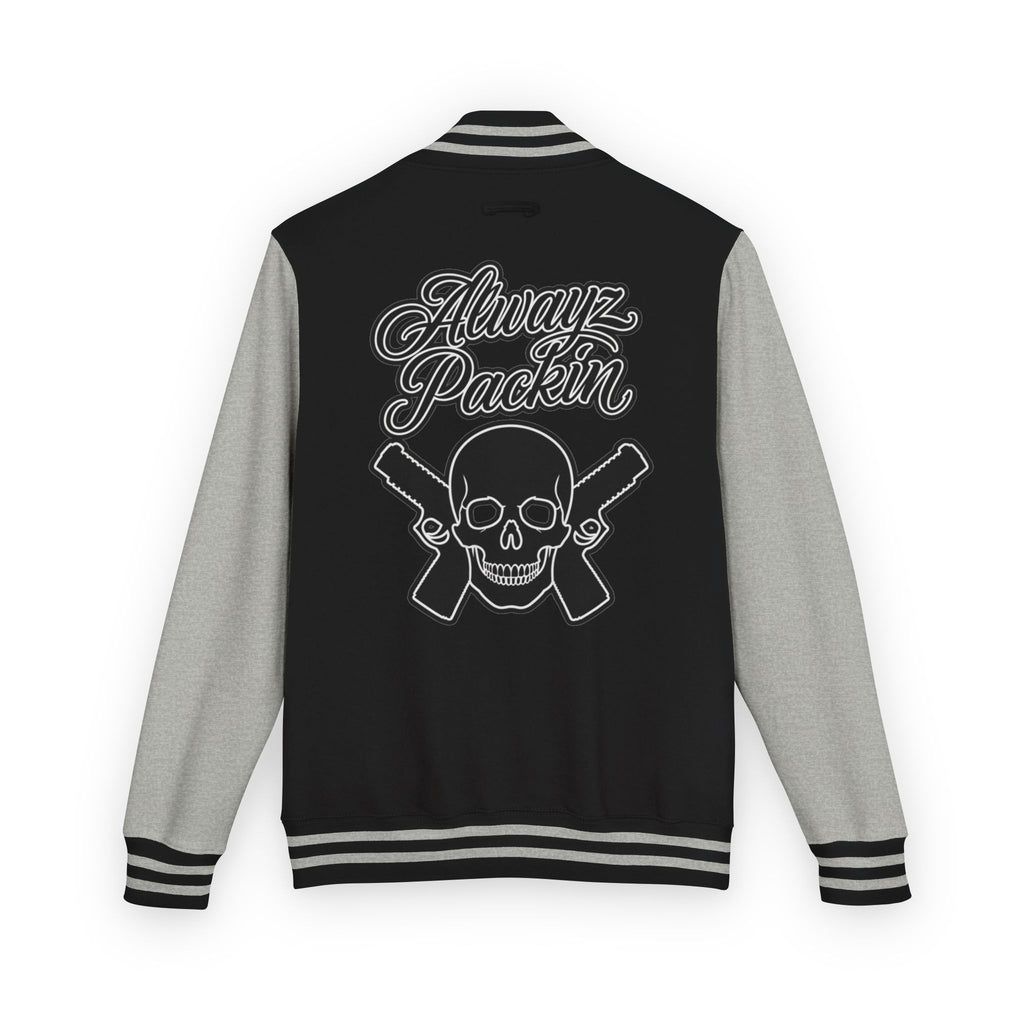 Alwayz packin front/ Alwayz Packin Skull and guns back Unisex Heavyweight Letterman Jacket