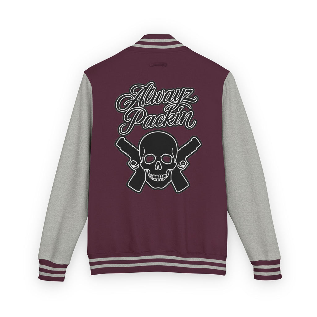 Alwayz packin front/ Alwayz Packin Skull and guns back Unisex Heavyweight Letterman Jacket