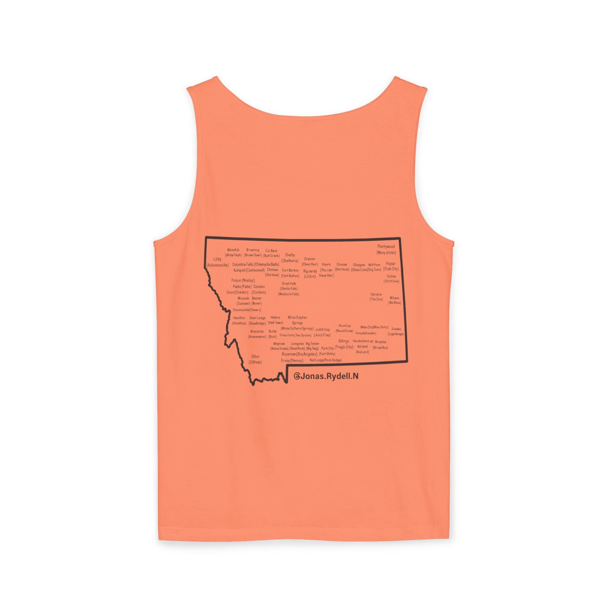 Montana (Not A Touron) Front/ Towns and Nicknames Map Back Tank Top