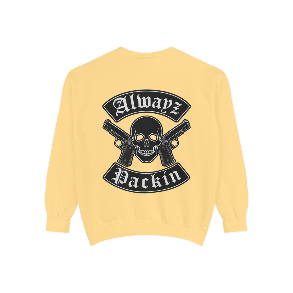Alwayz Packin Front/ Skull and Guns with Rocker Back Sweatshirt