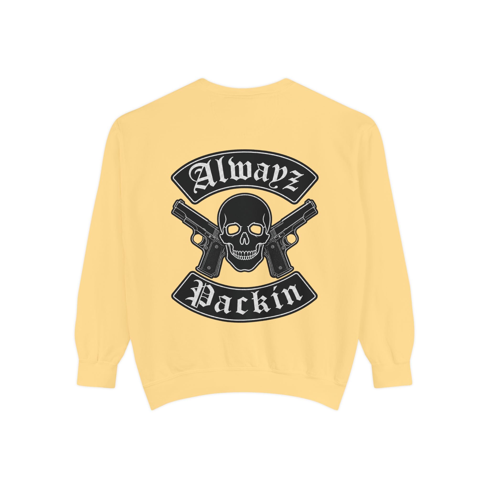 Alwayz Packin Front/ Skull and Guns with Rocker Back Sweatshirt