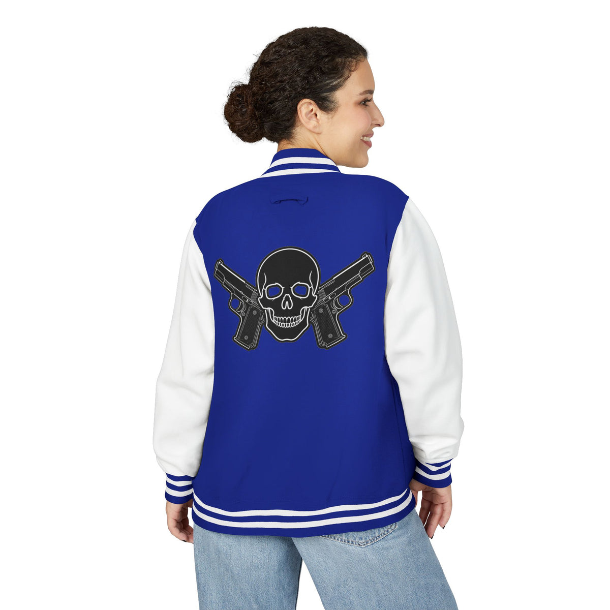Alwayz packin front/ Alwayz Packin Skull and guns back Unisex Heavyweight Letterman Jacket