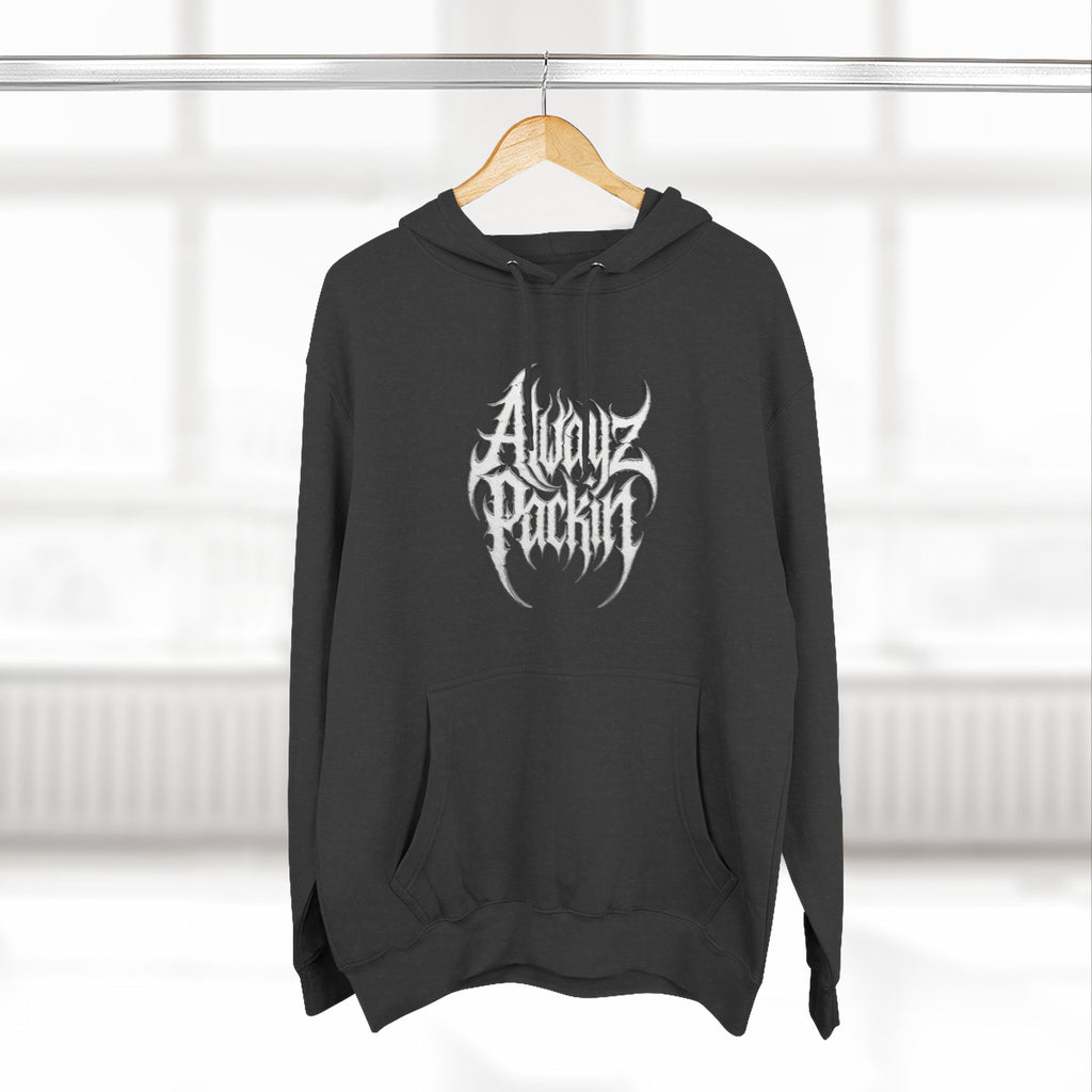 Abstract Tribal Logo hoodie | minimalist black emblem on white pullover
