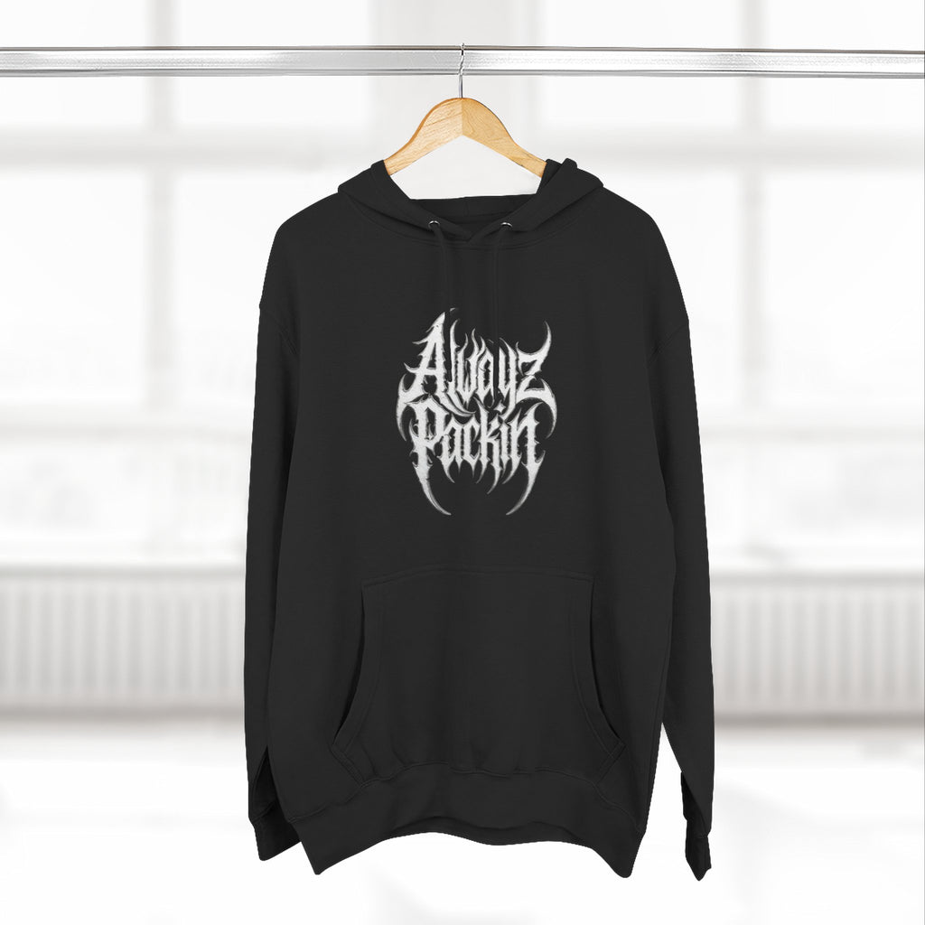 Abstract Tribal Logo hoodie | minimalist black emblem on white pullover
