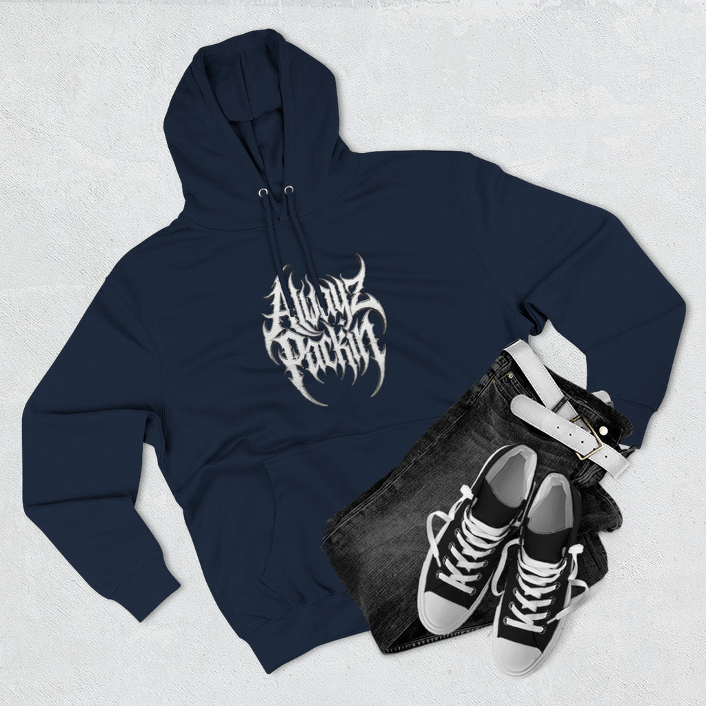 Abstract Tribal Logo hoodie | minimalist black emblem on white pullover