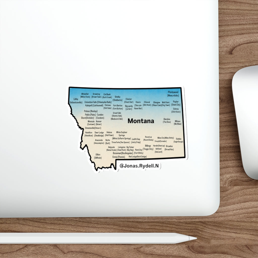 Montana Map Sticker with Towns and Town Nickname