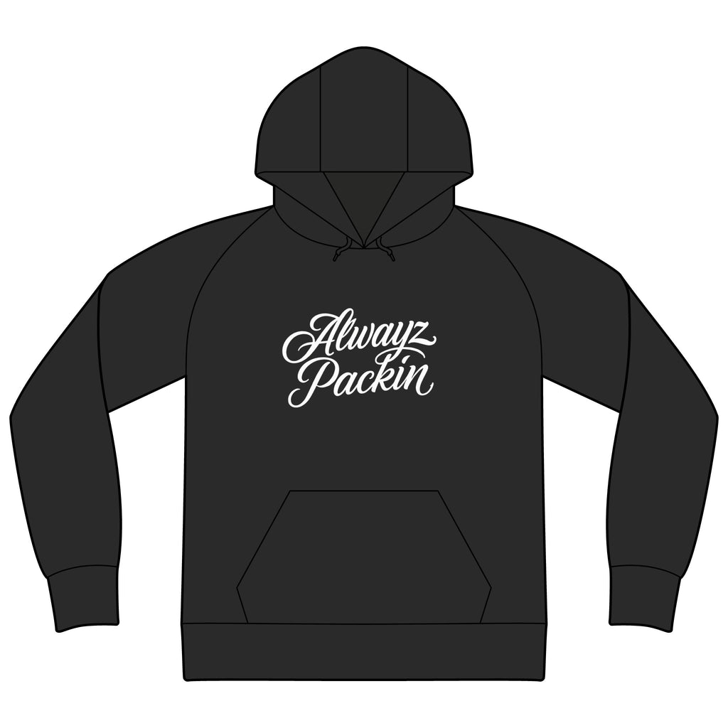 Alwayz packin front/ skull and guns back Unisex Raglan Hooded Sweatshirt